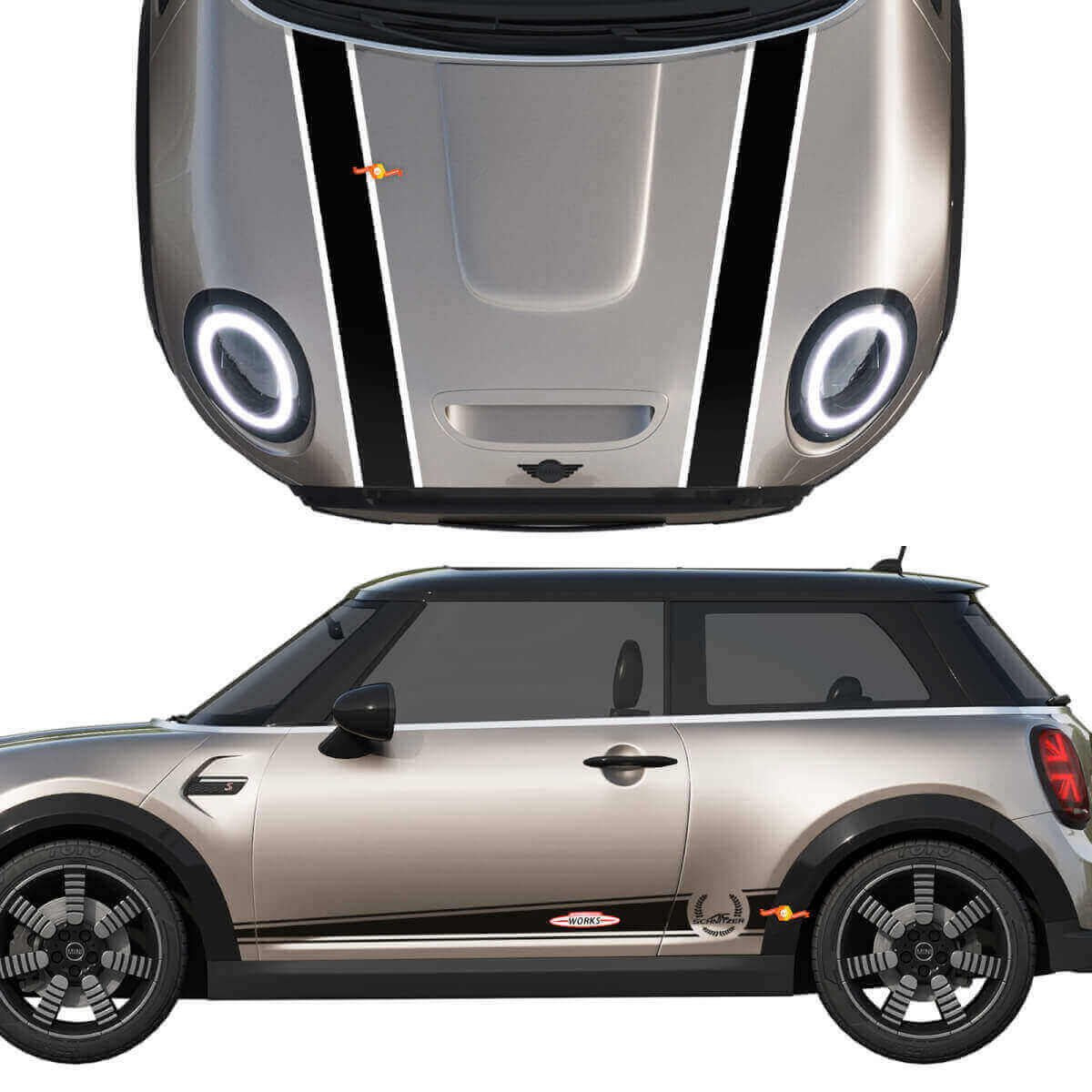 John Cooper Works Strepen Motorkap & Zij Vinyl Decal Sticker voor MINI Cooper
