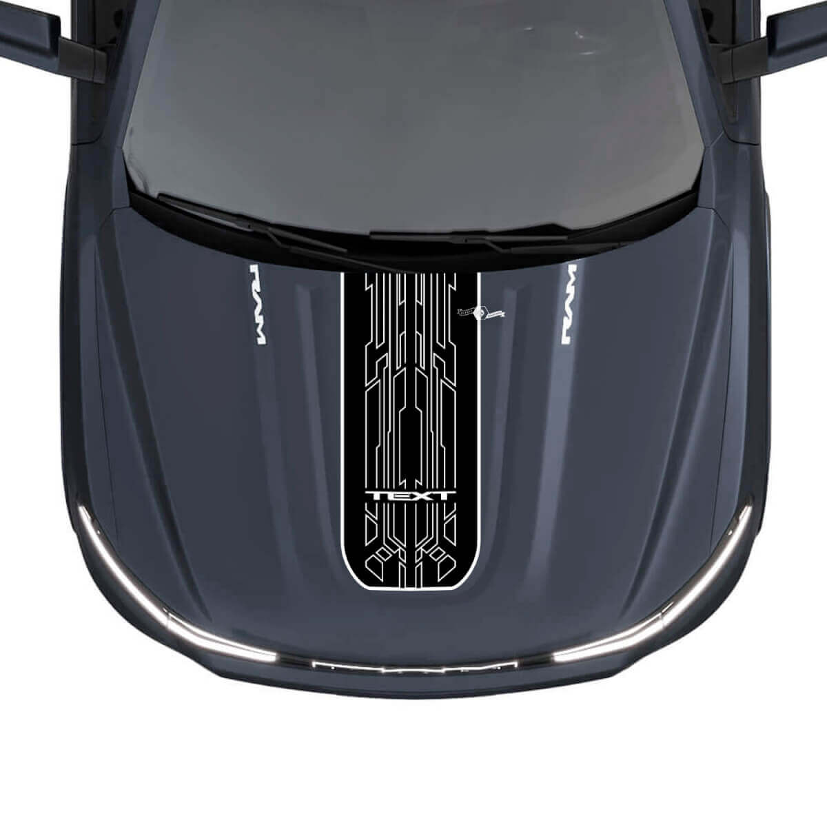 Custom Techno Style Motorkapstreep Vinyl Decal voor Dodge Ram 1500 REV