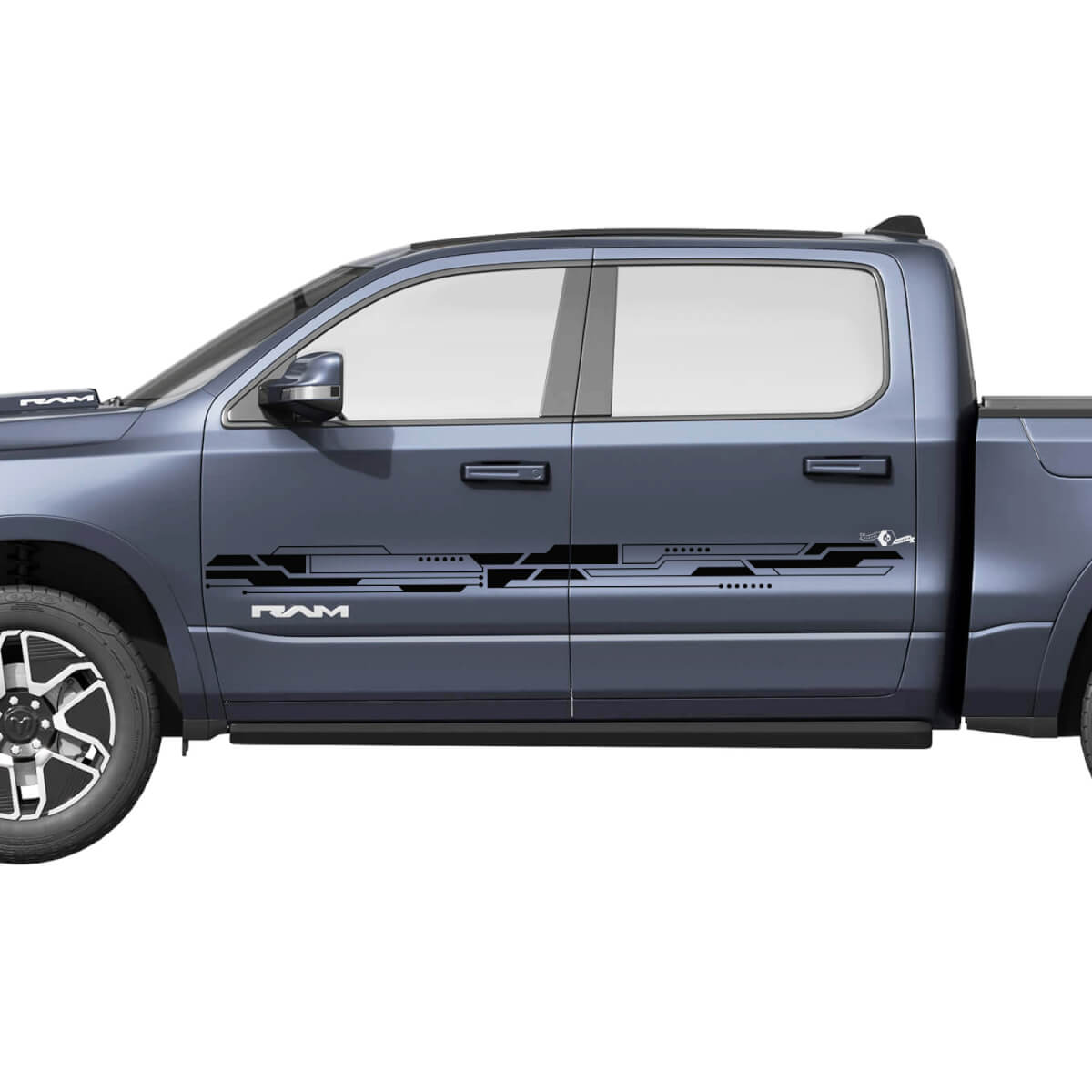 Zijdeuren Strepen Vinylstickers Stickers Afbeeldingen Dodge RAM 1500 REV
