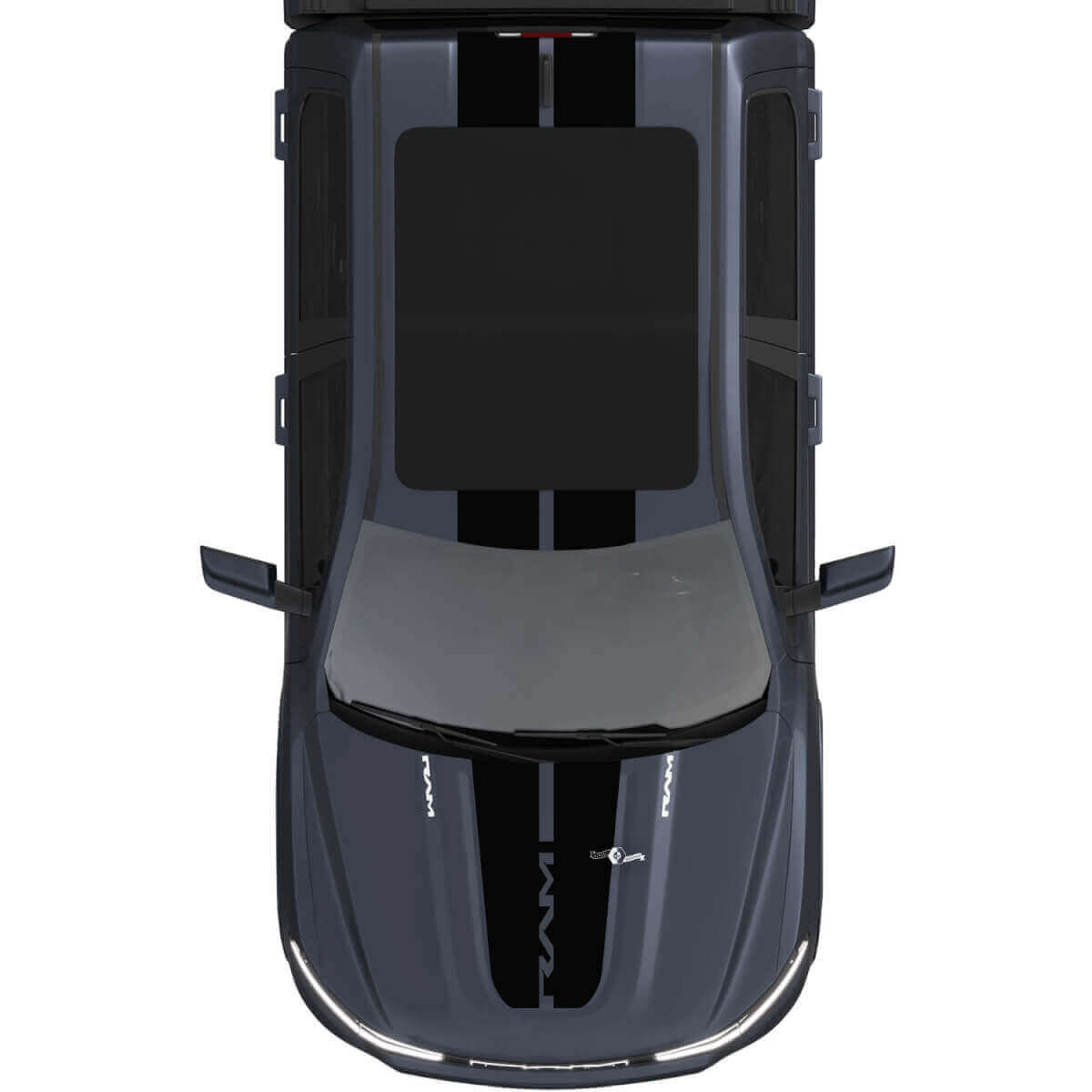 Motorkap en dak dubbele centrale strepen vinyl decals stickers graphics 2 voor Dodge Ram 1500 REV