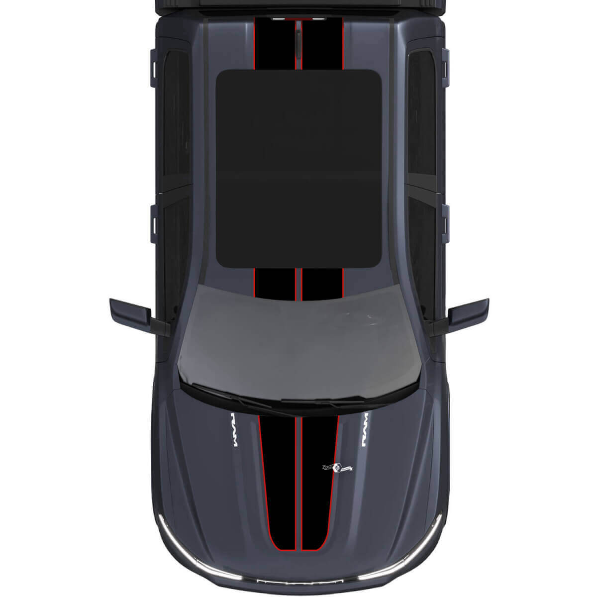 Motorkap en Dak Dubbele Centrale Strepen Vinyl Decals Stickers Grafieken 3 voor Dodge Ram 1500 REV