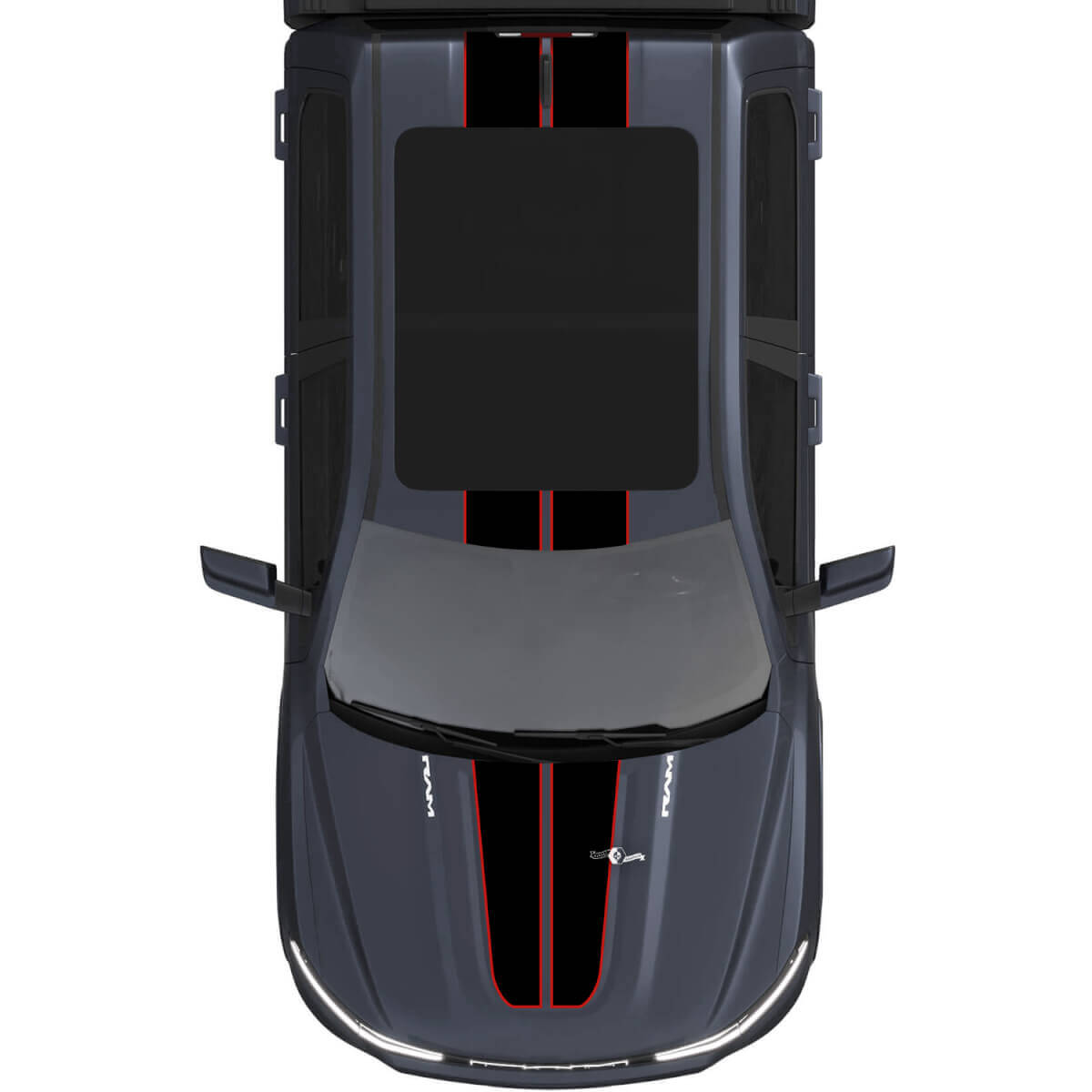 Motorkap en dak Dubbele Centrale Strepen voor Dodge RAM 1500 REV Vinylstickers Grafische 3
