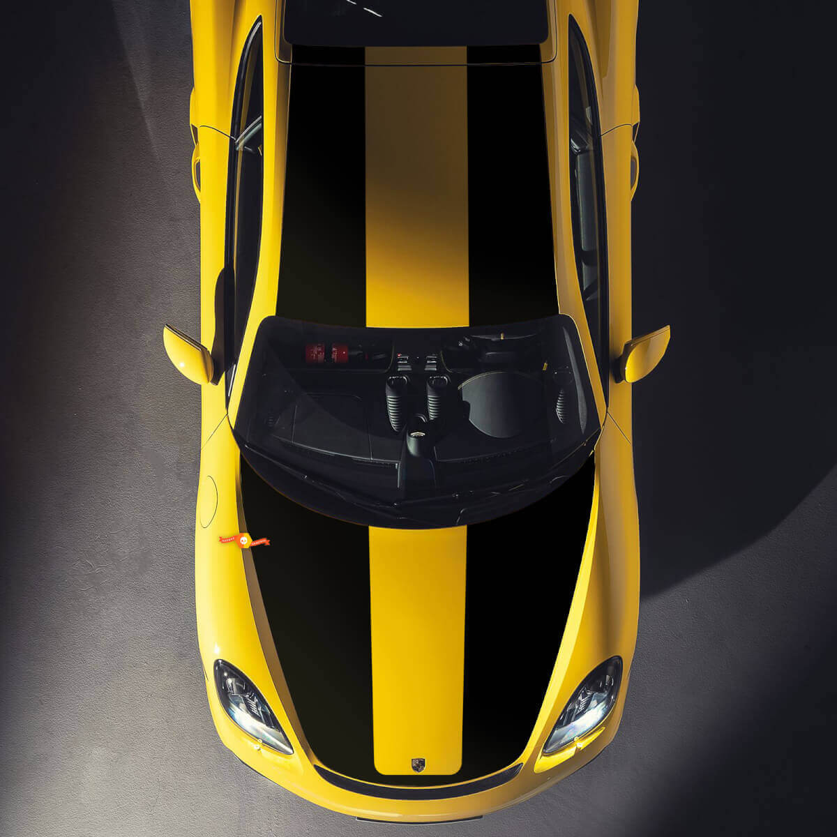 Racing dubbele motorkap- en dakstrepen vinyl decal set voor Porsche Cayman GT4