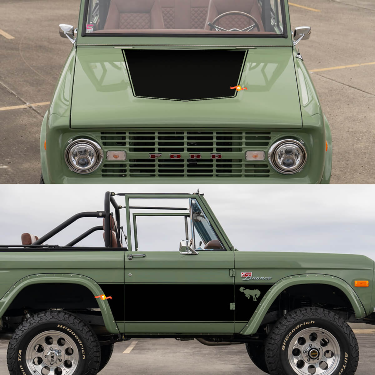 Retro zijdeuren en kapstickers wrap -stickers voor 1968 Ford Bronco
