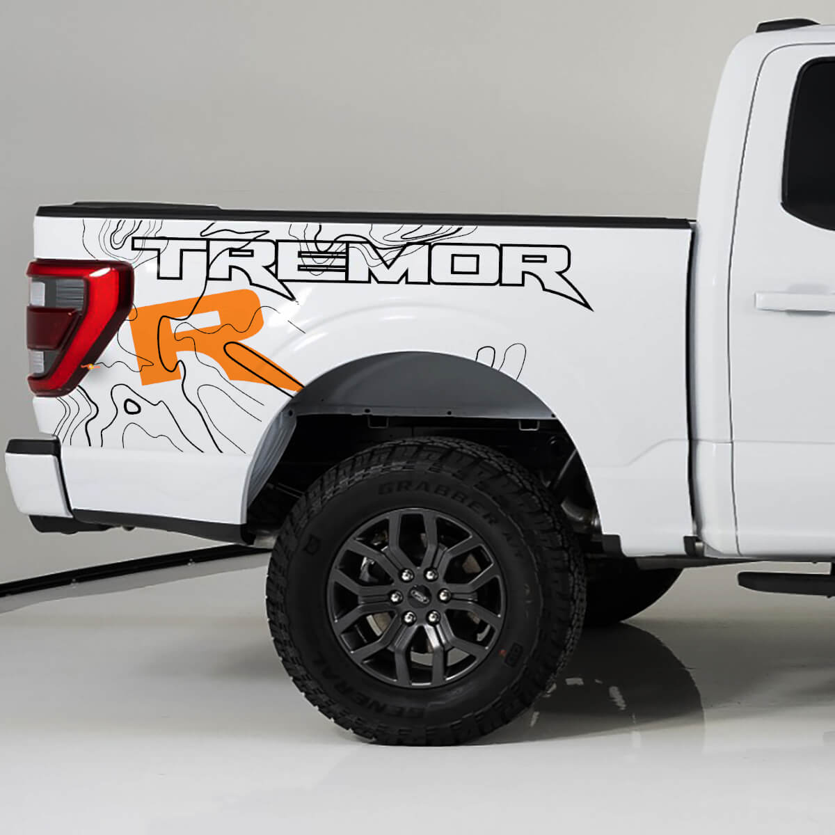 Afbeeldingen van de bedzijde passen bij Ford F150 Raptor R Vinyl Sticker Decal Kit -strepen
