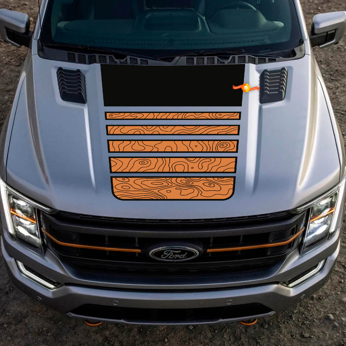 Ford F-150 Tremor Pickup Hood Central Graphics Topografische kaart Ford vinylstickers 2 kleuren
