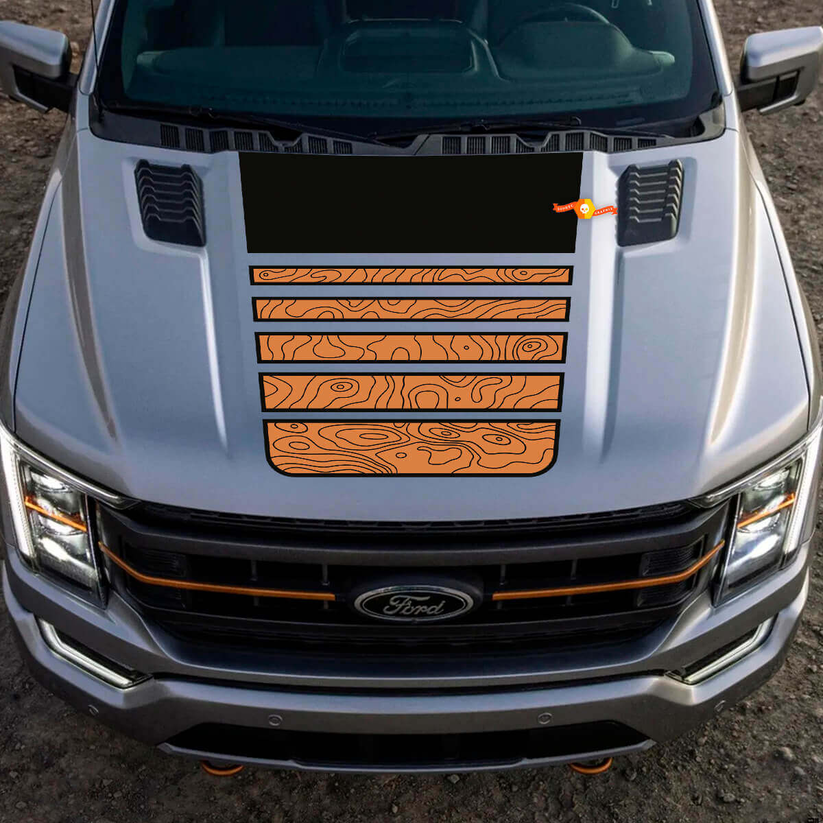 Topografische kaart motorkapstrepen vinylsticker voor Musclecar truck Tremor
