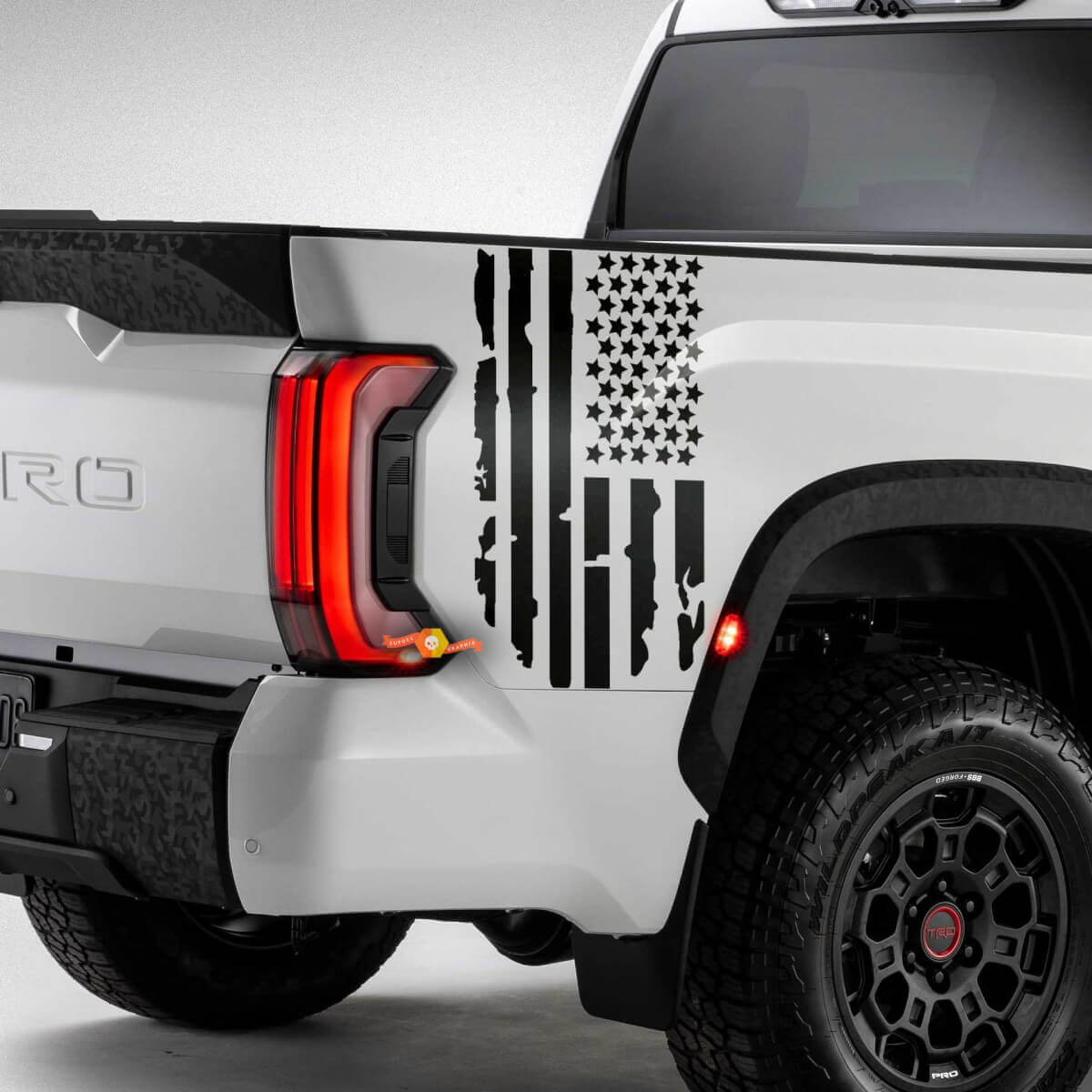 Combineer Toyota Tundra Bed Side Side Fender vernietigde Grange USA vlag Logo strepen vinylstickers sticker 2
