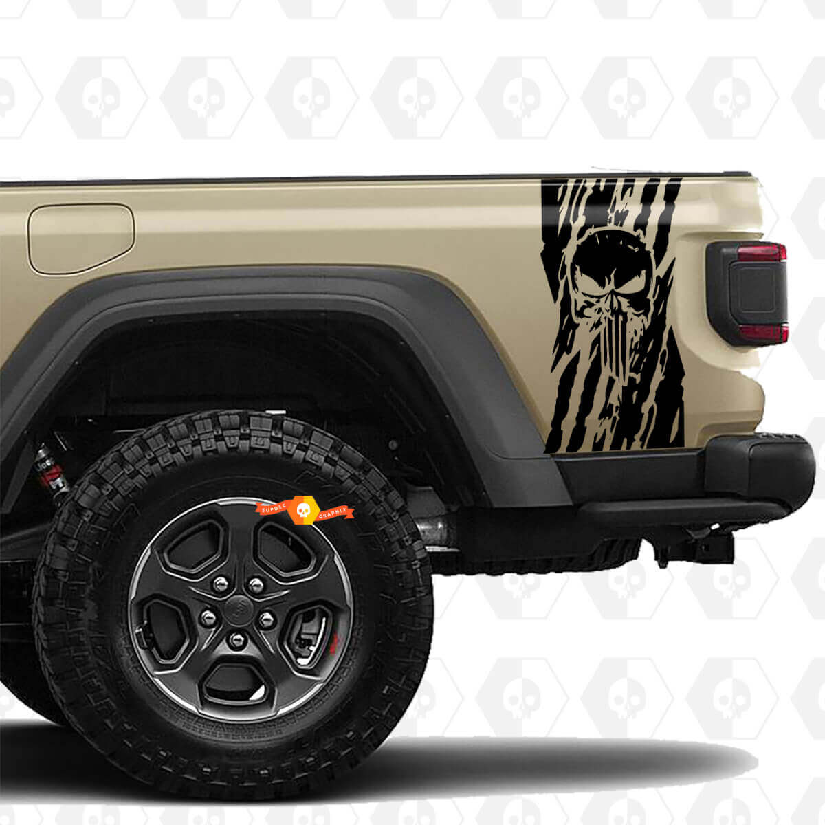 Jeep Gladiator USA -vlag vernietigde Punisher Stickers Decals Vinyl Grafische Tailgate Bed Vinyl Stickers Stickers Stickers
