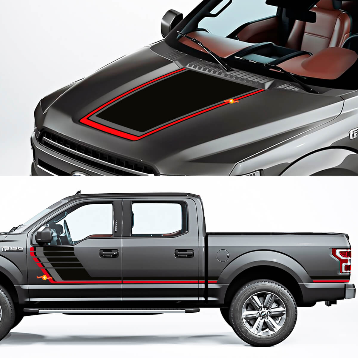 Zijrocker paneel en kapselrecal Graphic Fit to Ford F150 Raptor Roush -pakket 3 kleuren
