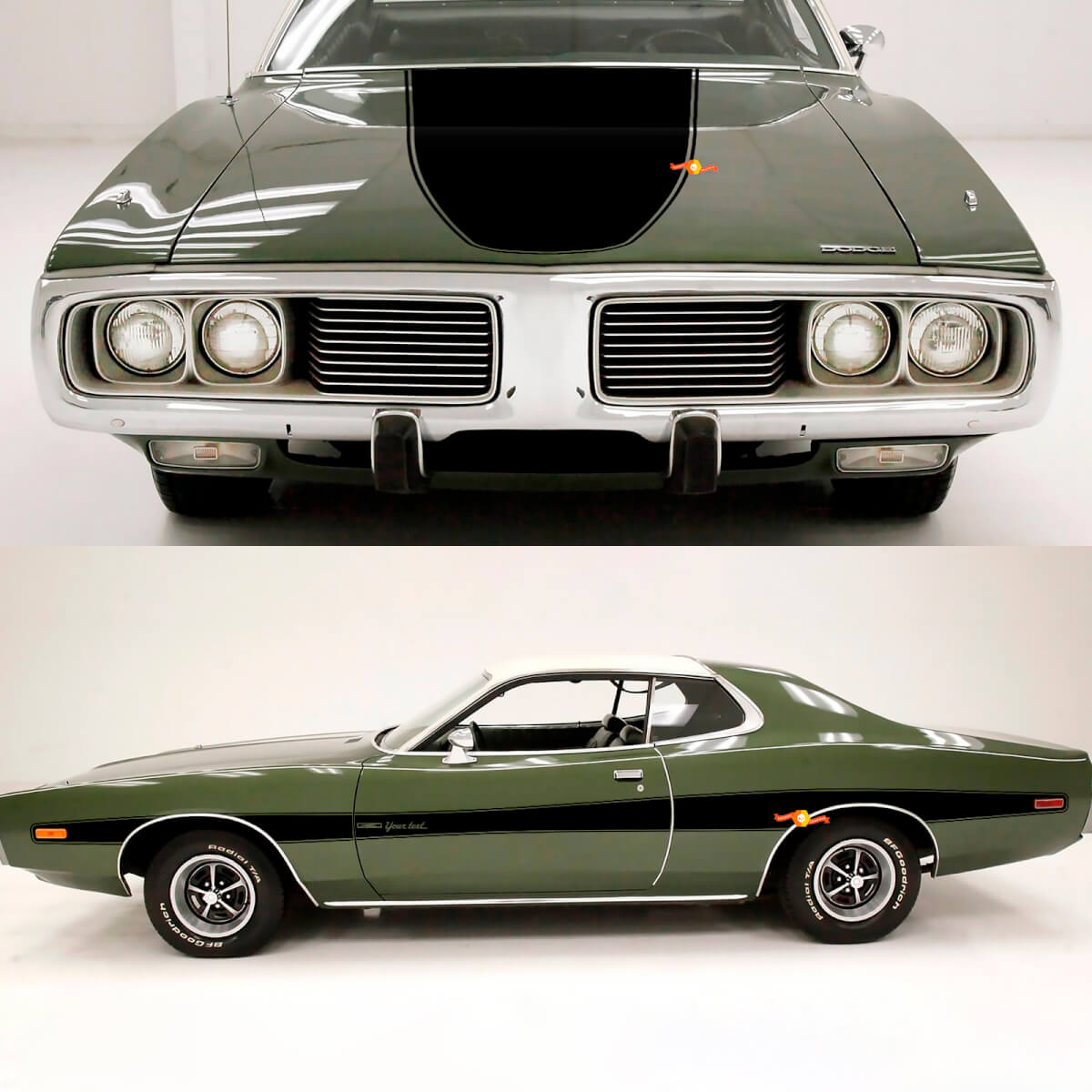 Accent Kap en Zijstrepen Vinyl Decal Set voor Dodge Charger 1973-74
