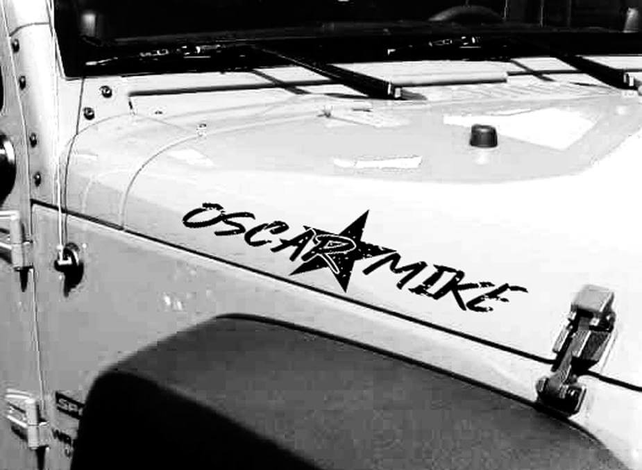 Oscar Mike Versleten Ster Motorkap Zijde Vinyl Sticker Set voor Jeep Wrangler