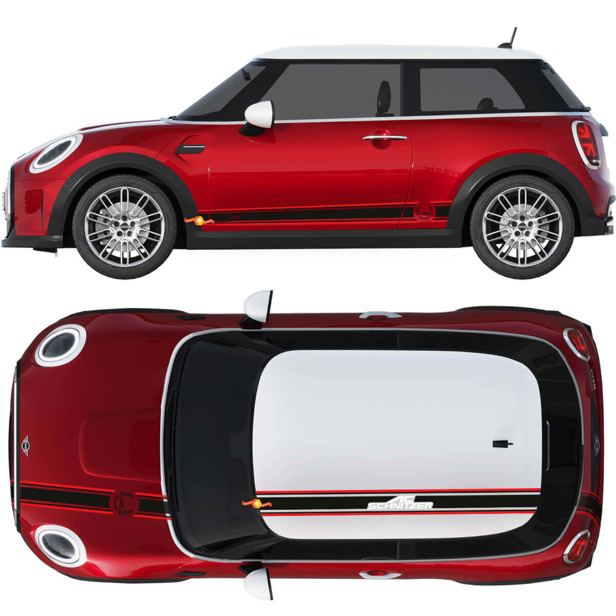 AC Schnitzer stijl motorkap dak zijstrepen vinyl decal set voor MINI Cooper