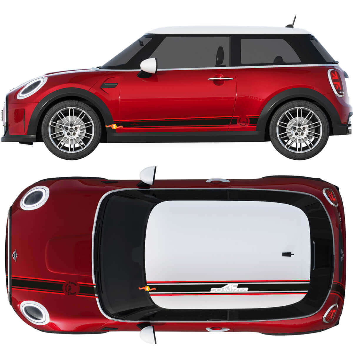 AC Schnitzer stijl motorkap dak zijstrepen vinyl decal set voor MINI Cooper