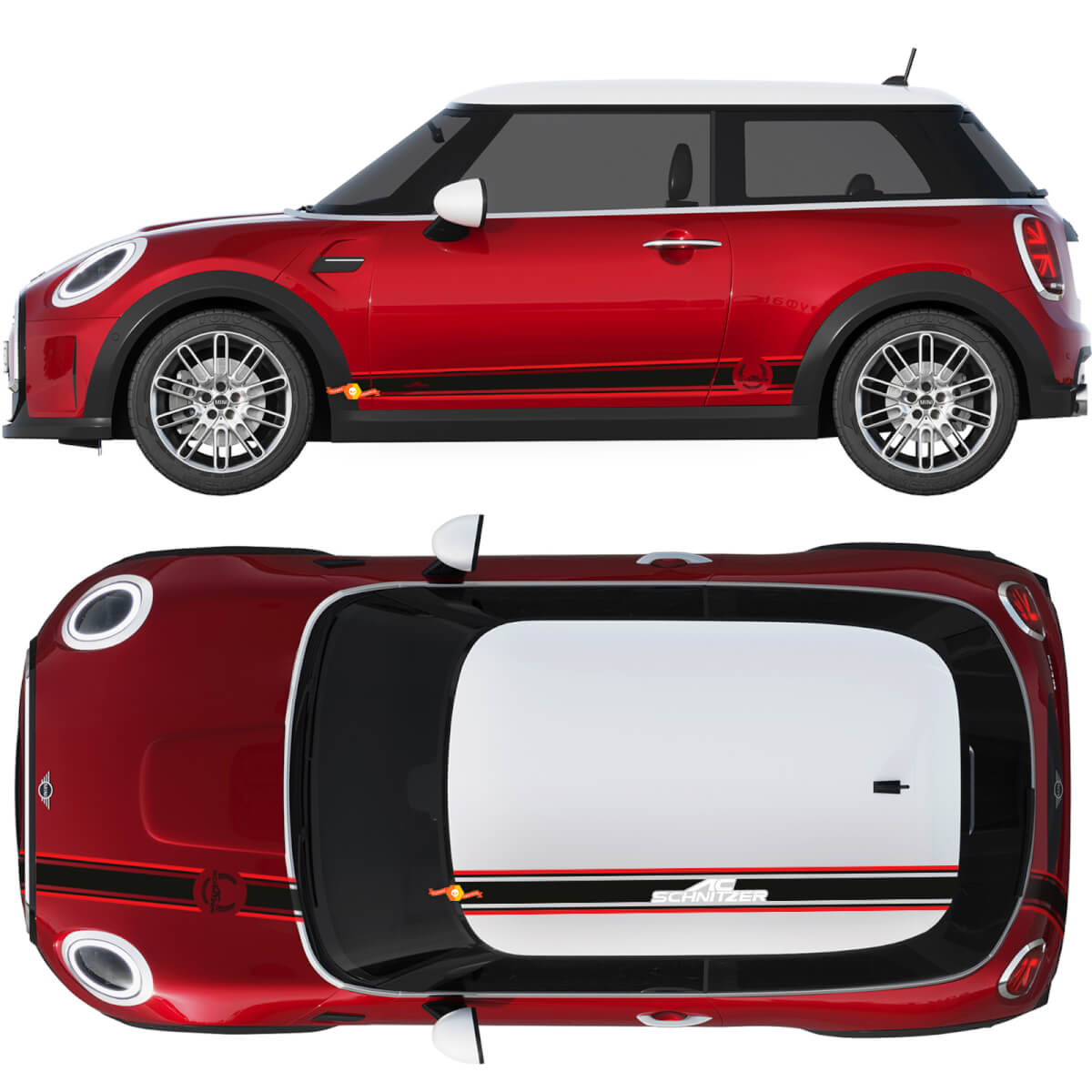 Mini John Cooper Works AC Schnitzer Hood Dak en zijdeuren Strikken Rally Sticker en Graphics Sticker
