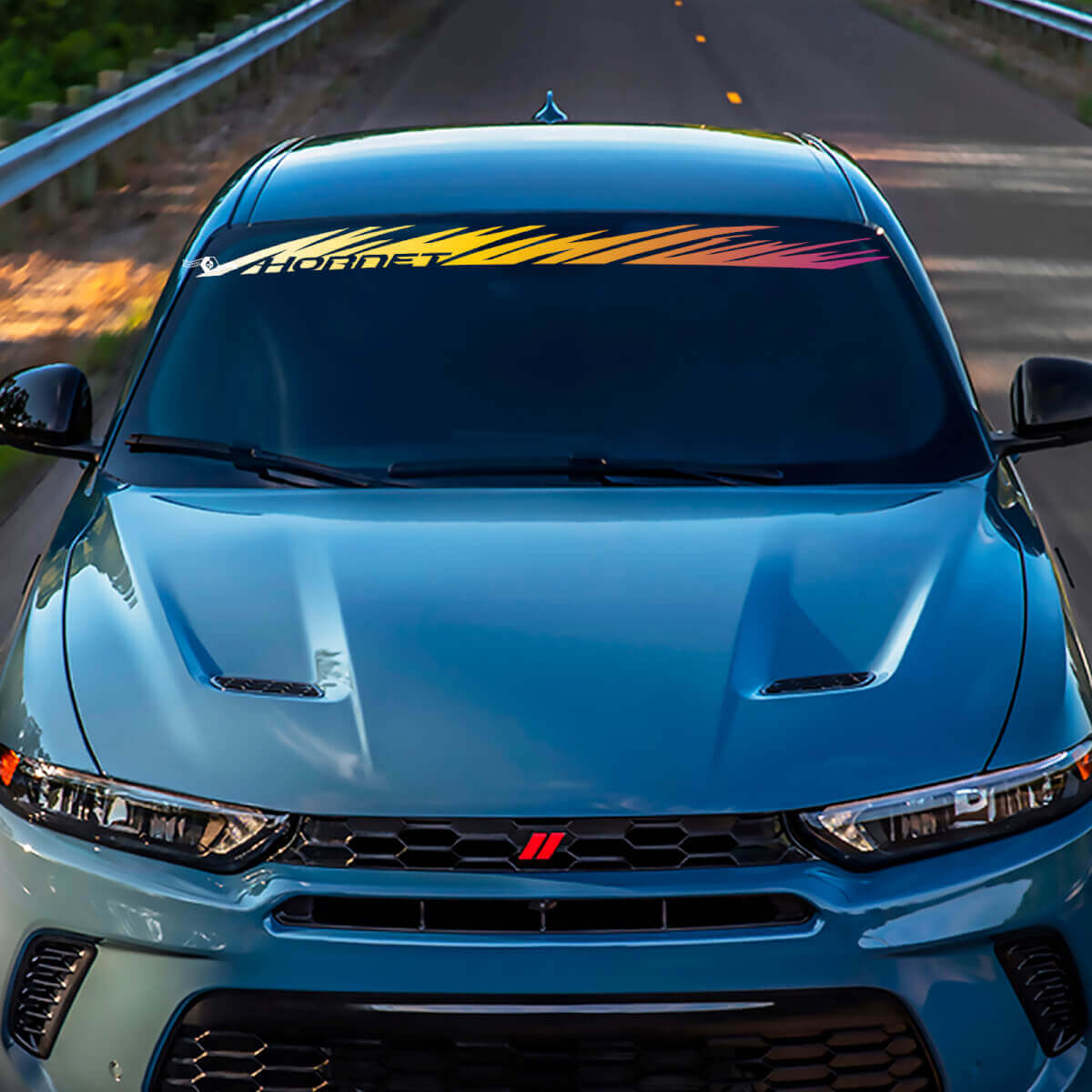 Voorruitkleurbanner sticker sticker - aangepaste vinylgrafische afbeeldingen geschikt om Hornet te ontwijken
