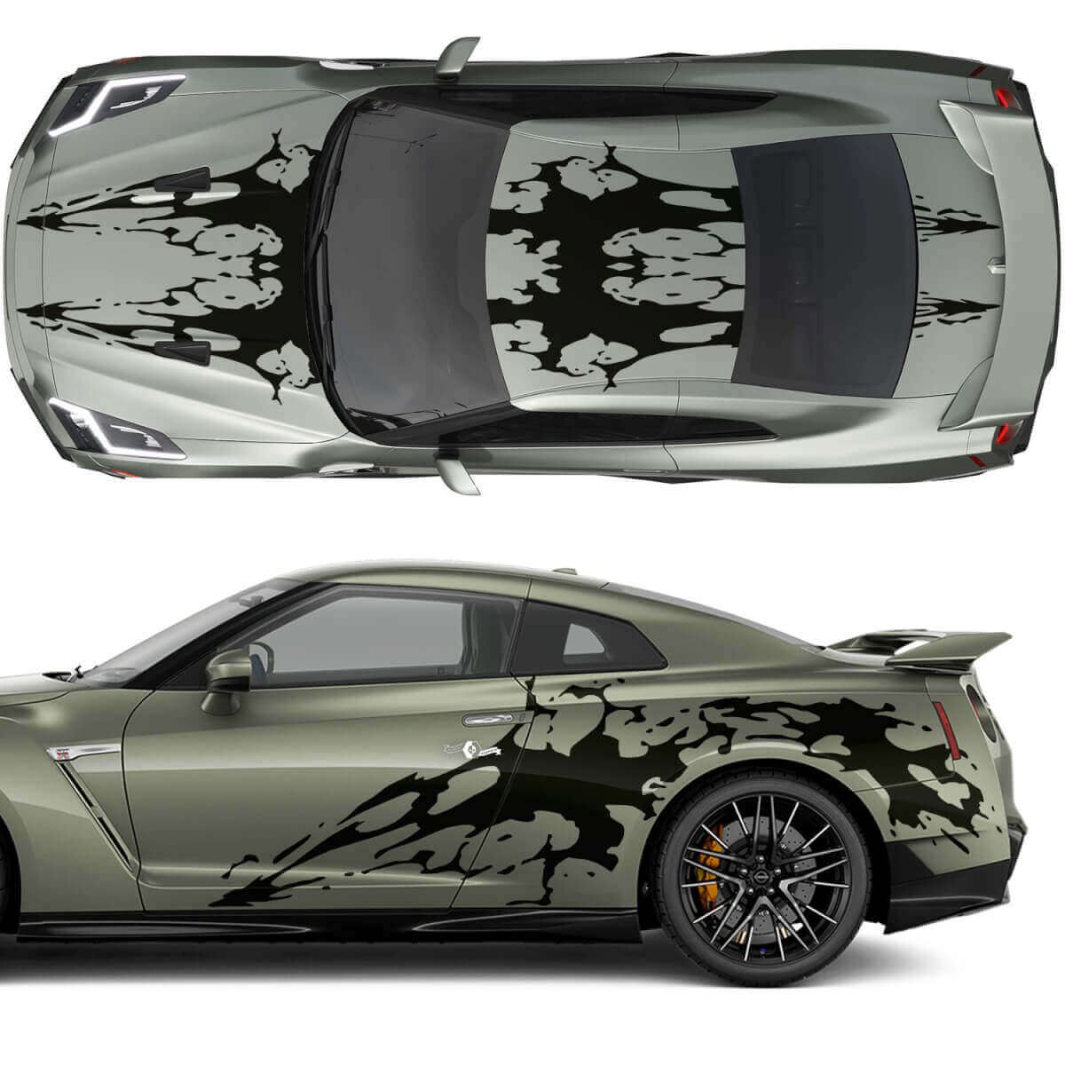 Kap en zijkanten Dual Blood grafische strepen Decal Kit voor Nissan GT-R
