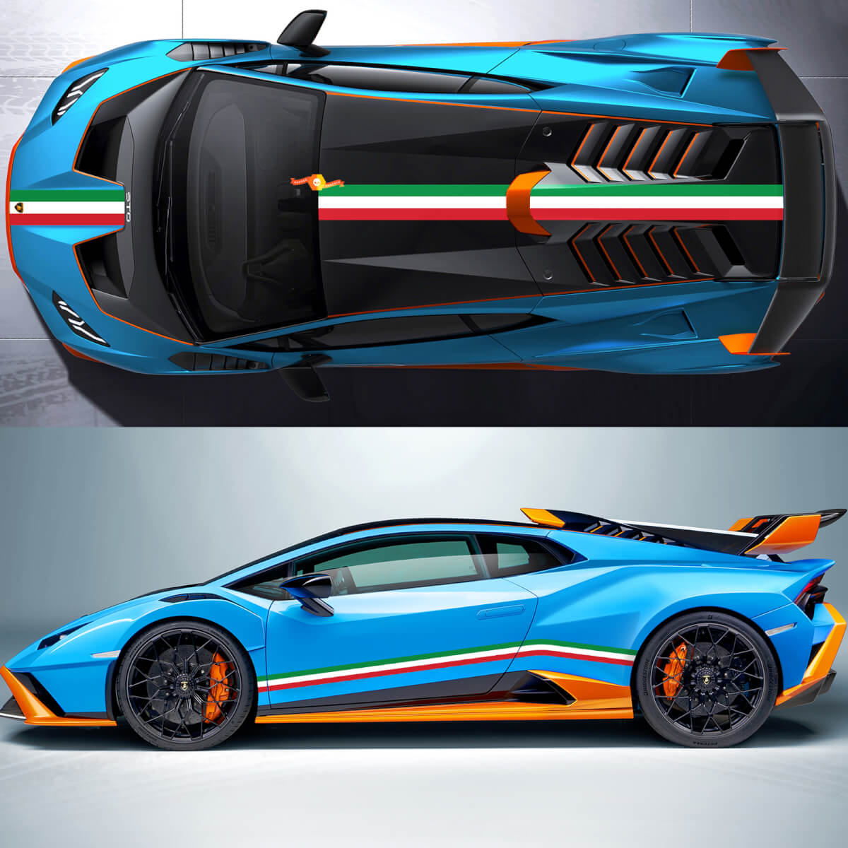 Paar Lamborghini Urus 2021 2022 2023 Italiaanse vlag zijzijkap daklijnen strepen vinyl sticker sticker graphics
