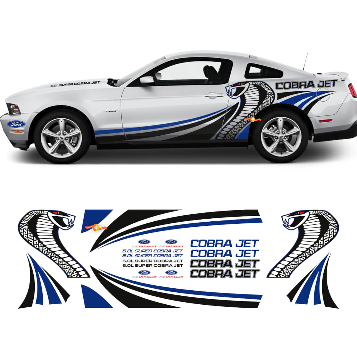 Cobra jet side grafische stickers stickers racekit voor Ford Mustang
