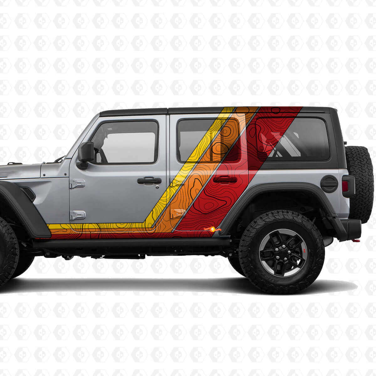 Retro topografische kaart zij- en motorkapstrepen vinyl decal kit voor Jeep Wrangler