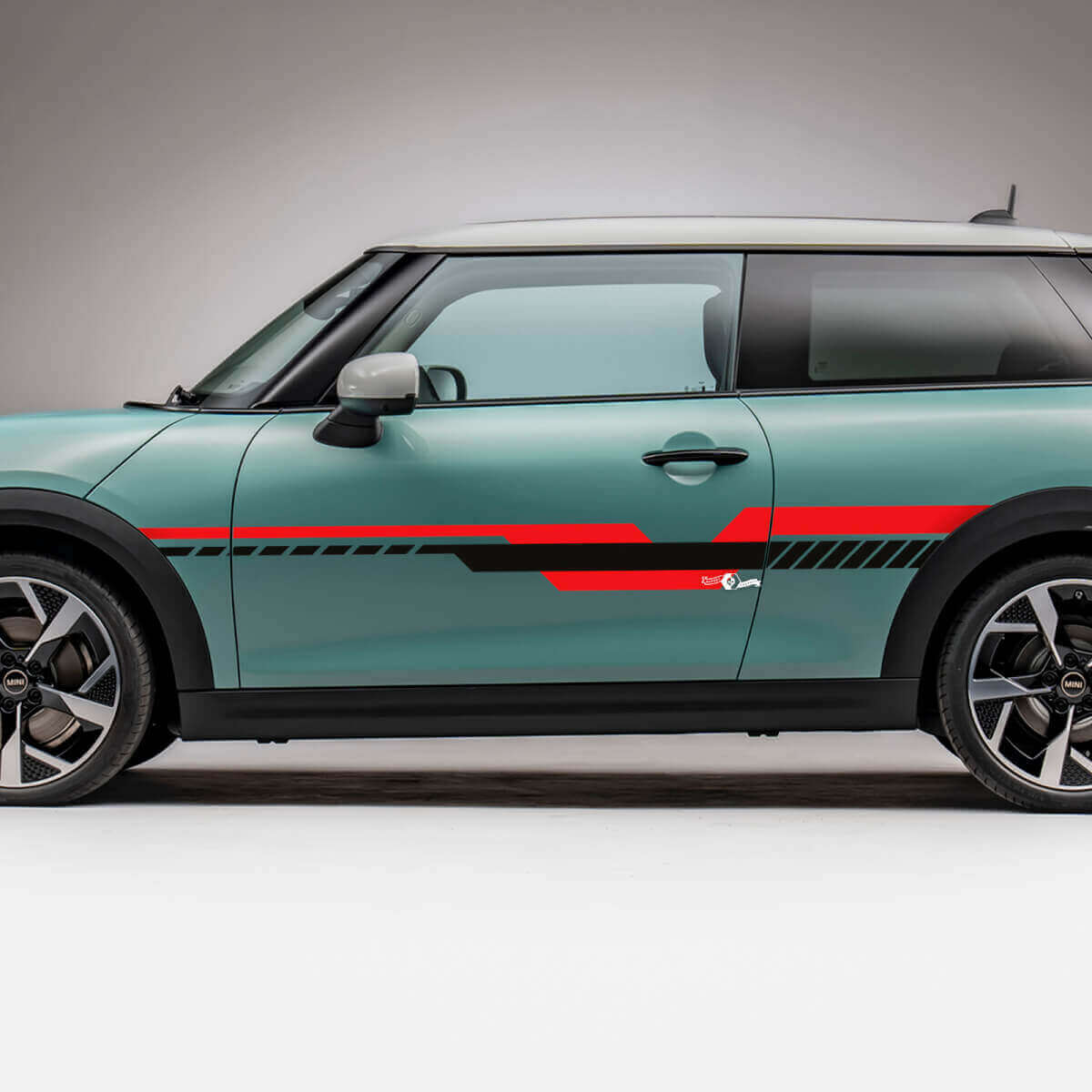 Geometrische Zijstrepen Racegraphics Sticker voor Mini Cooper S
