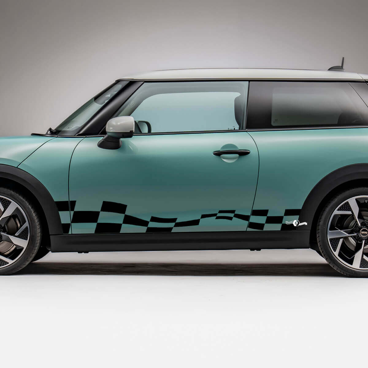 Zijrace geblokte strepen graphics sticker voor Mini Cooper S 2
