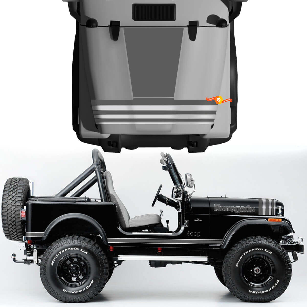 Kit van Hood Fender Jeep Renegade CJ7 Vinylstickers Stickers Stickers Grafische lijnen Grijze stijl Kies kleuren
