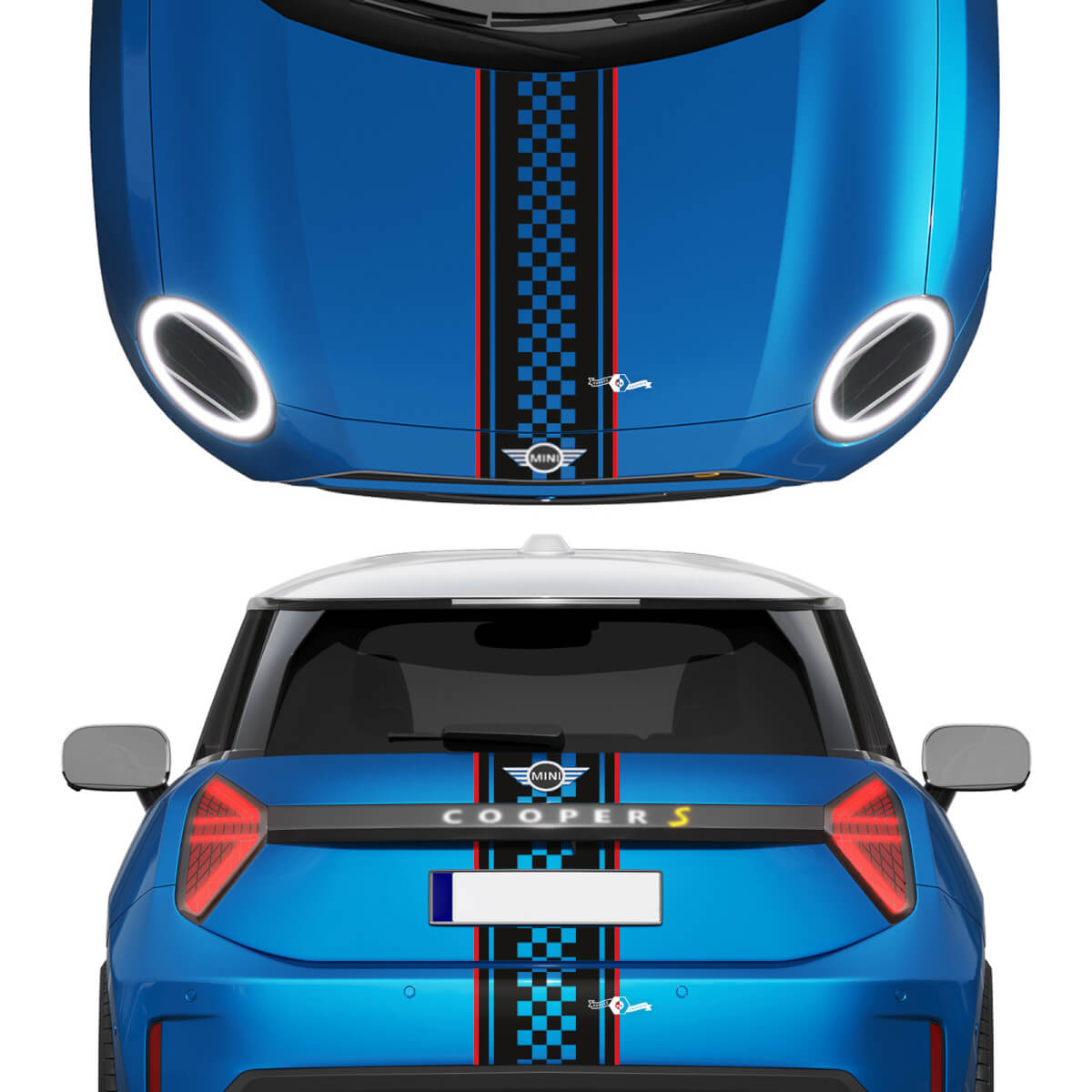 Kap en achterste geruite strepen mini cooper vinyl grafische sticker sticker voor mini cooper s

