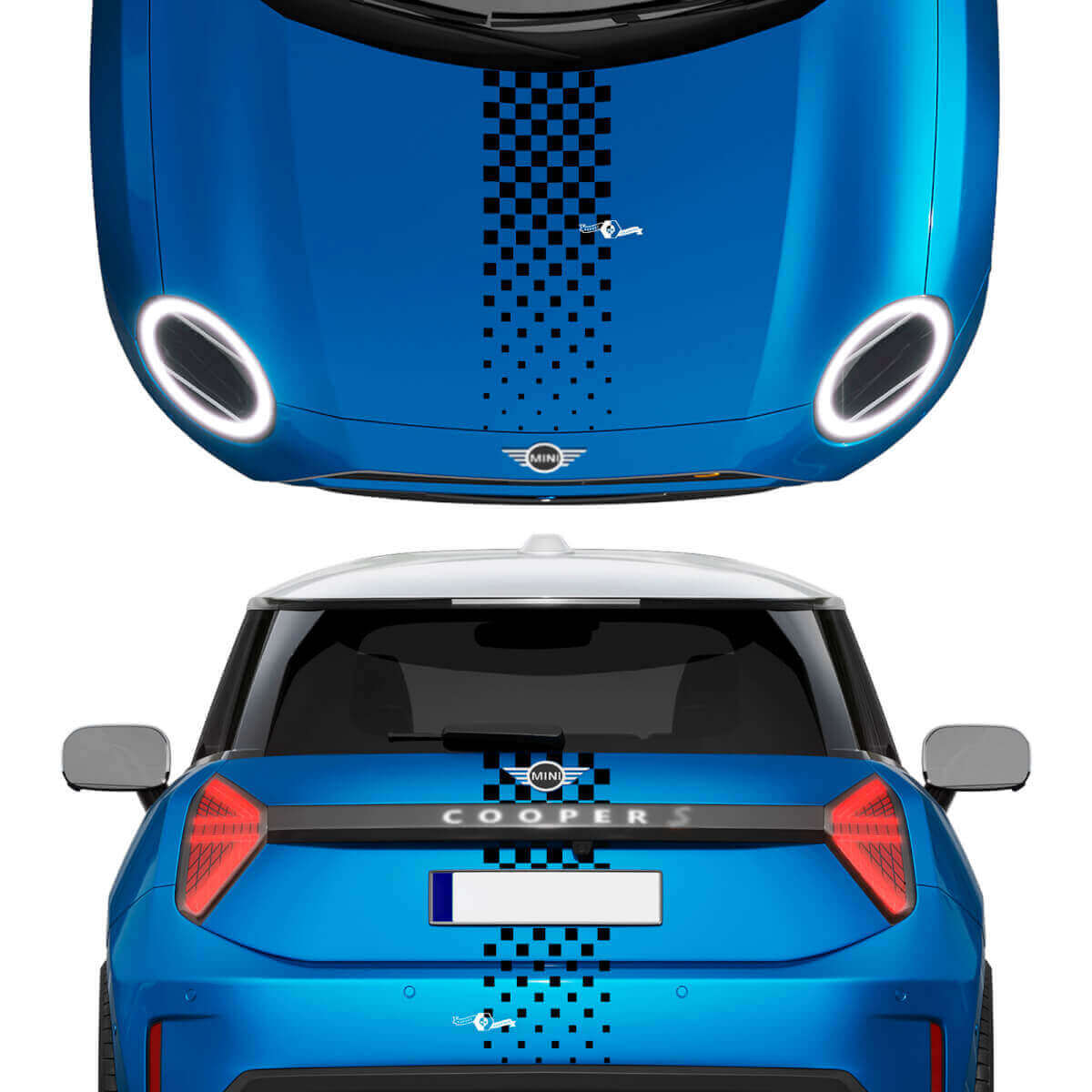 Kap en achterste geruite strepen mini cooper vinyl grafische sticker sticker voor mini cooper
