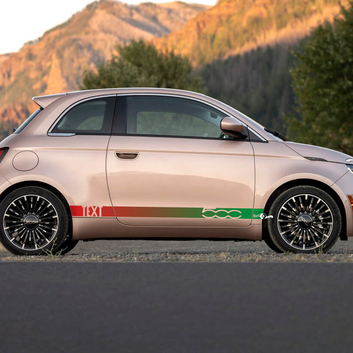 Aangepaste tekst dorpel gradiëntkleur streep sticker zijgraphics strepen voor Fiat 500