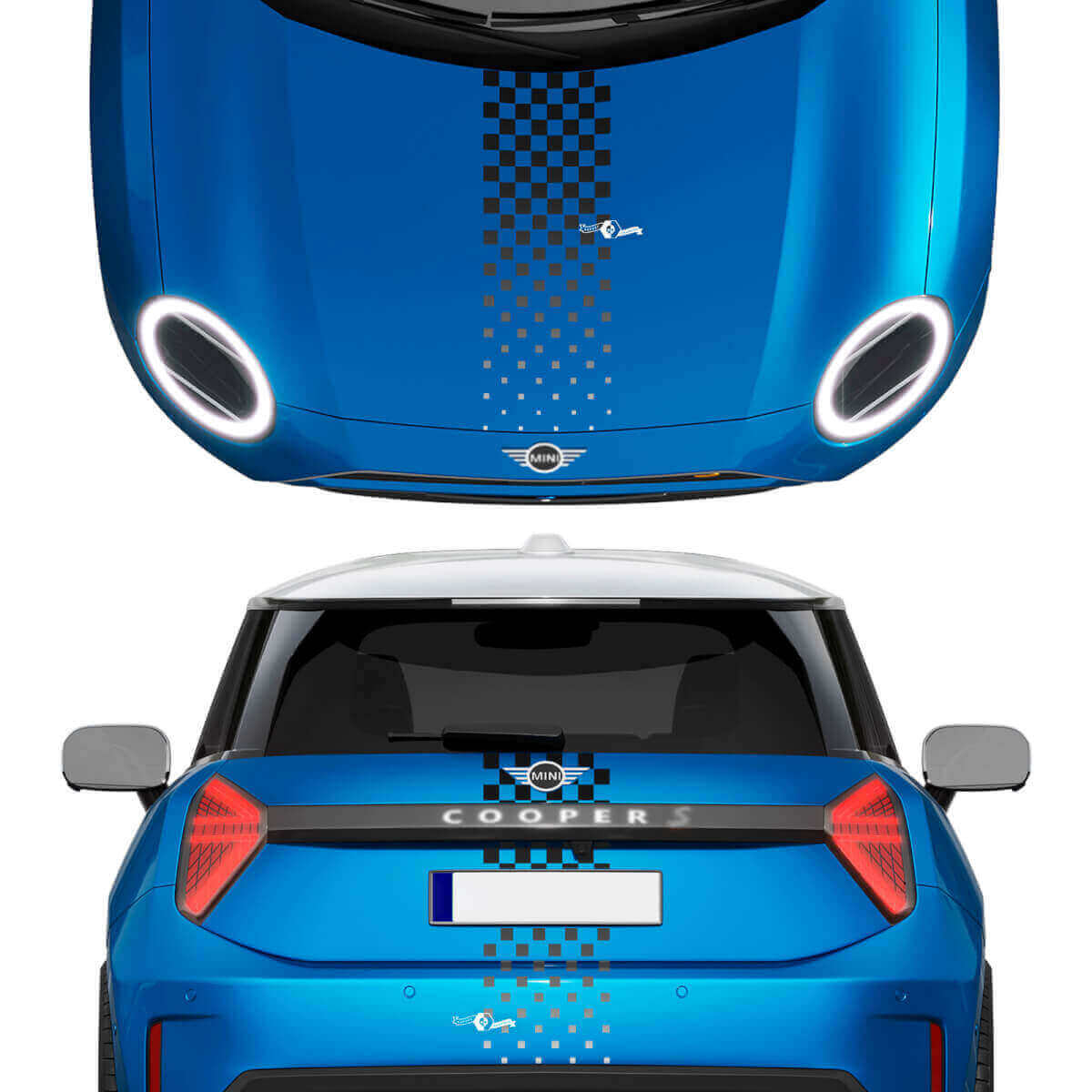 Motorkap en achterruit geruite verloopstrepen Mini Cooper Vinyl graphics decal Sticker voor Mini Cooper S
