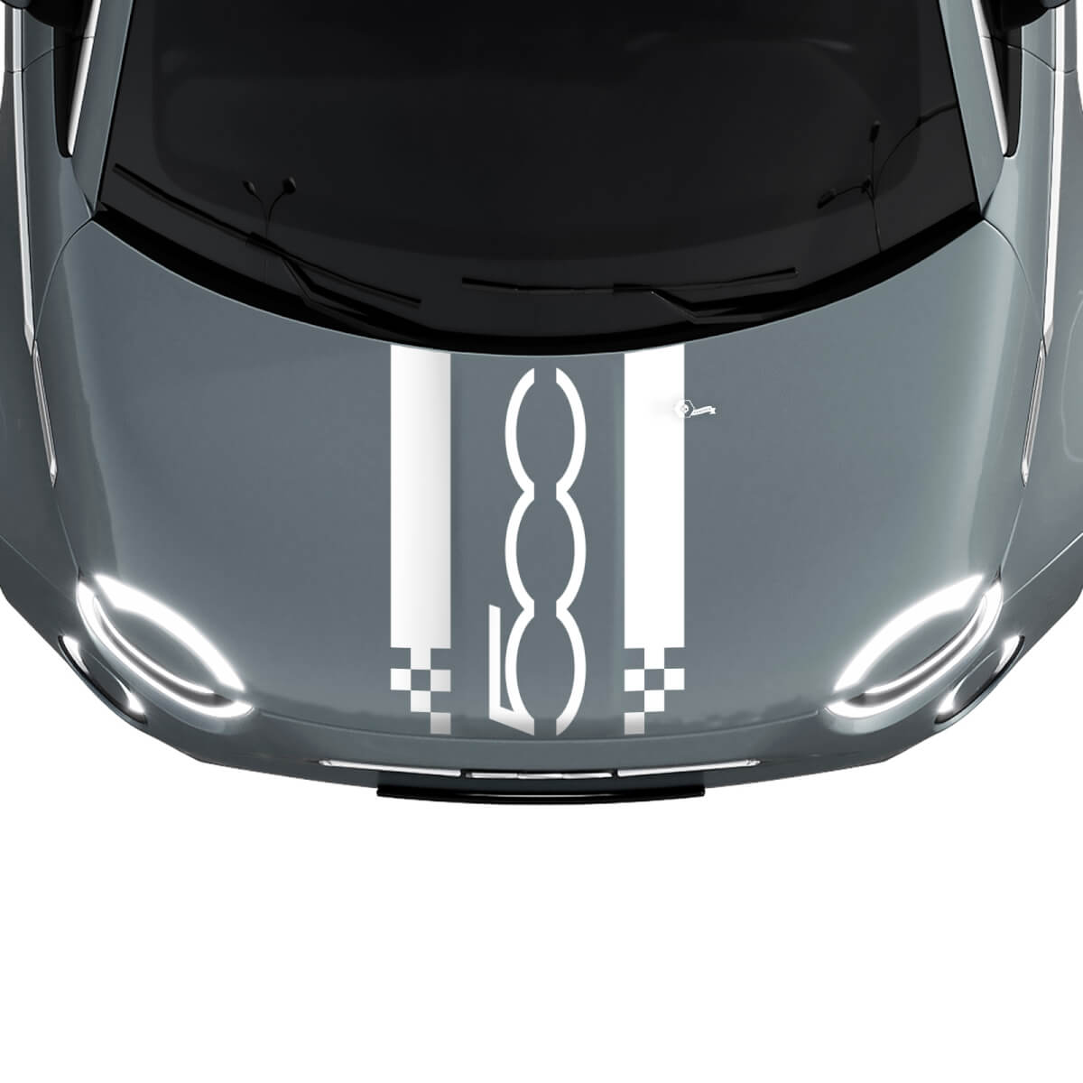 500 Motorkap Dubbele Race Geruite Streep Sticker Grafische voor Fiat 500
