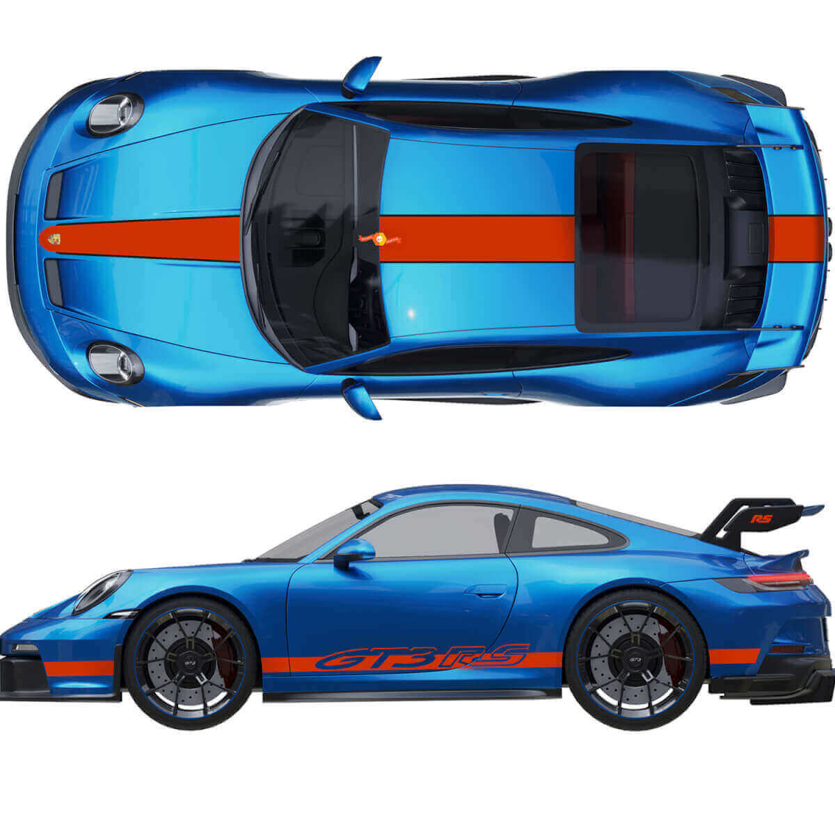 Stickerset Motorkap Dak Achterspoiler Strepen voor Porsche 991 GT3 RS