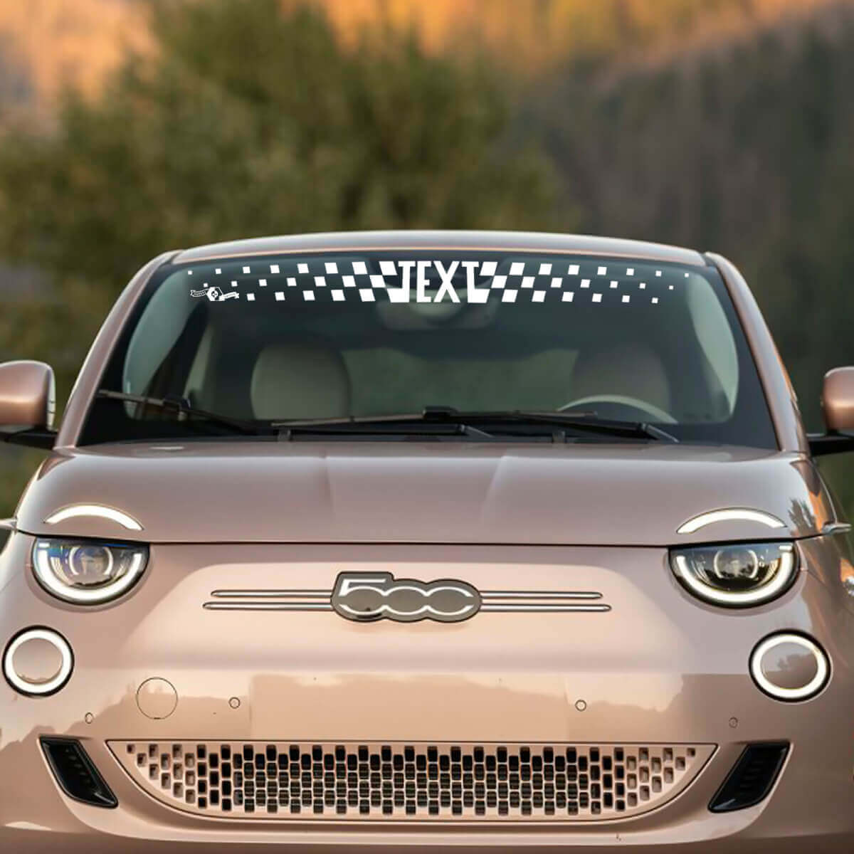 Aangepaste tekst voorruit geruite strip sticker graphics voor Fiat 500