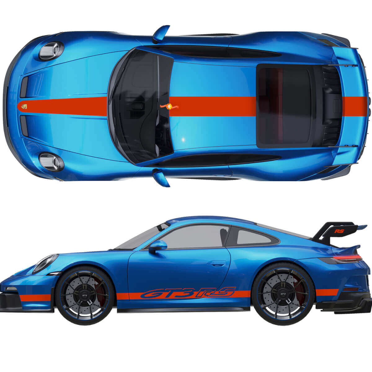 Kit van motorkap, dak, achterspoiler en strepen voor Porsche 991 gt3 RS
