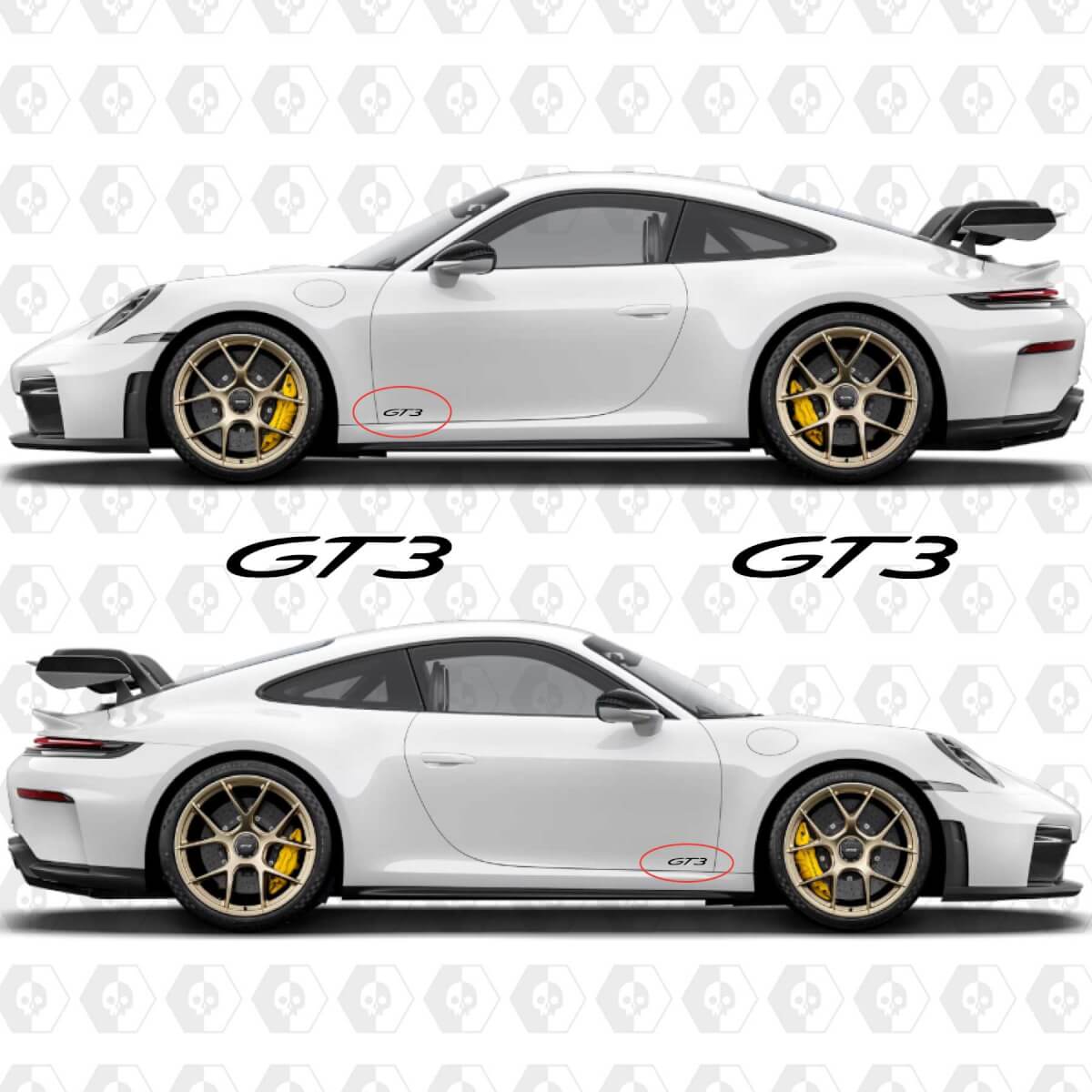 GT3 Decal Sticker Embleem voor achter- en zijkanten van Porsche 911 GT3
