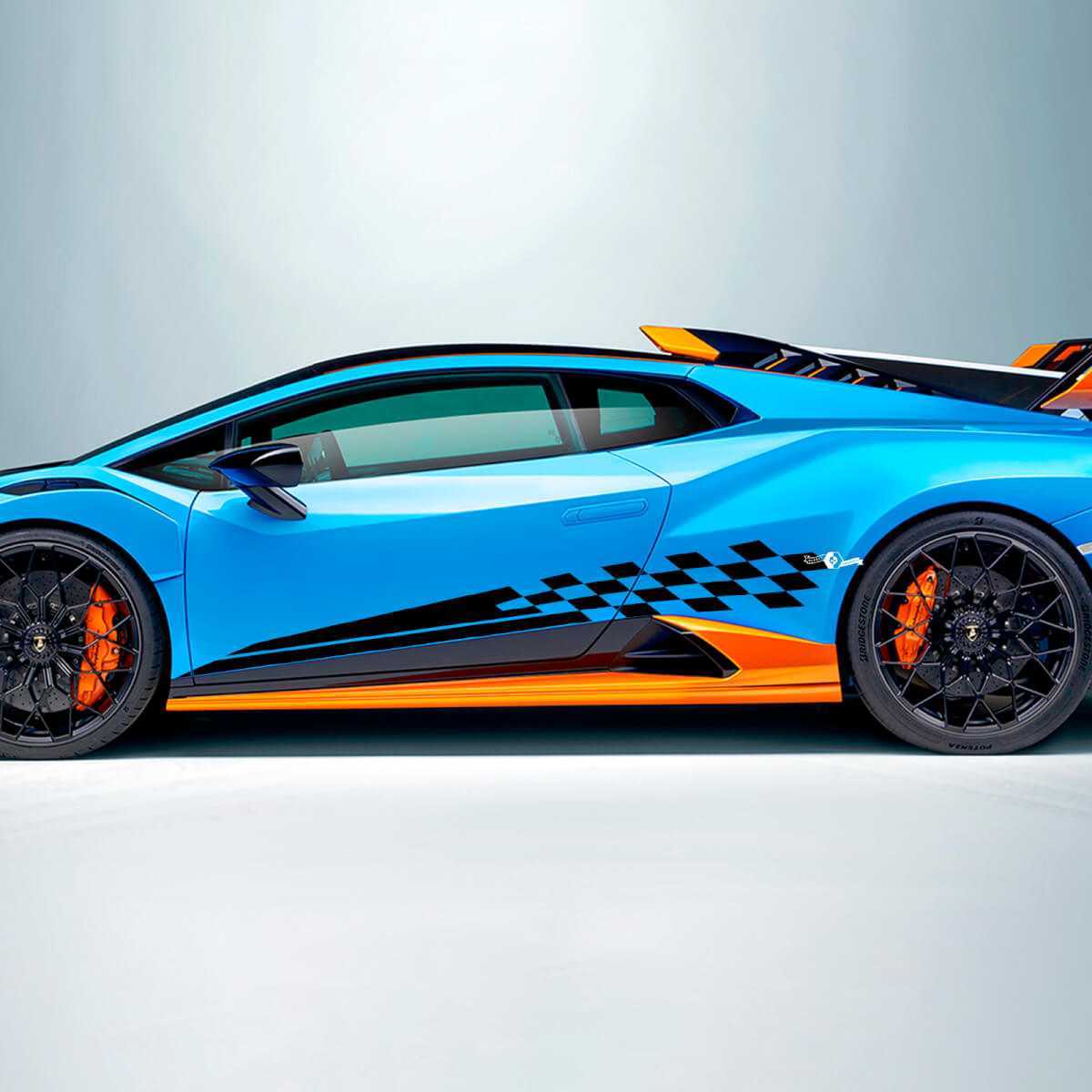 Geruite Streep Vlag Zijvinyl Sticker Grafische voor Lamborghini STO 2
