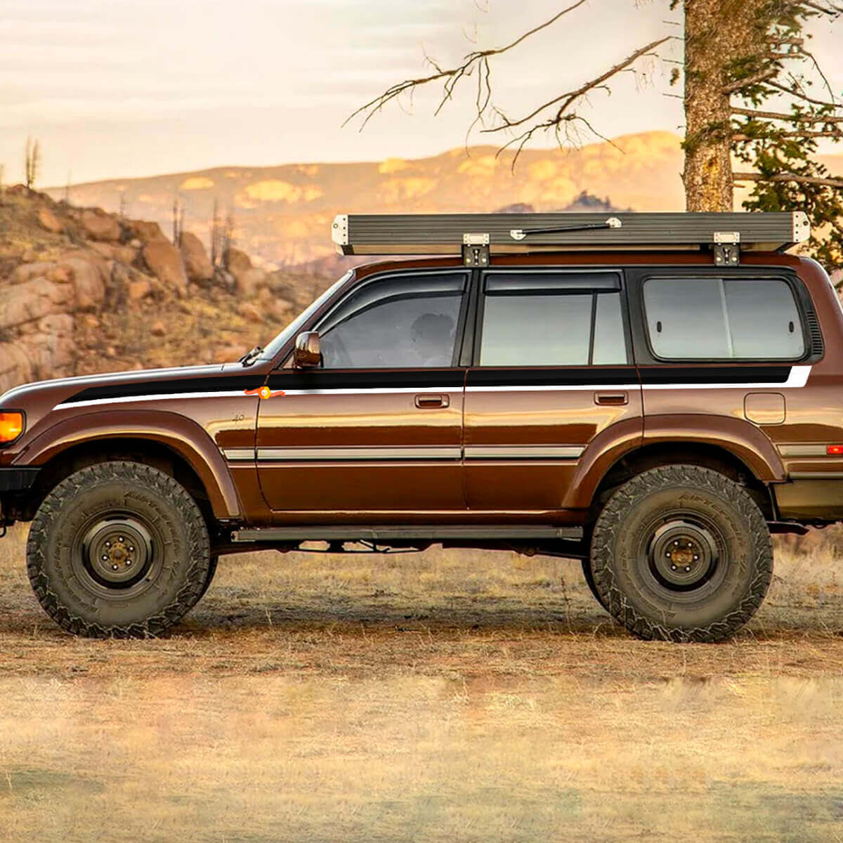 Vintage zijstrepen vinyl decal voor Toyota Land Cruiser 80-serie