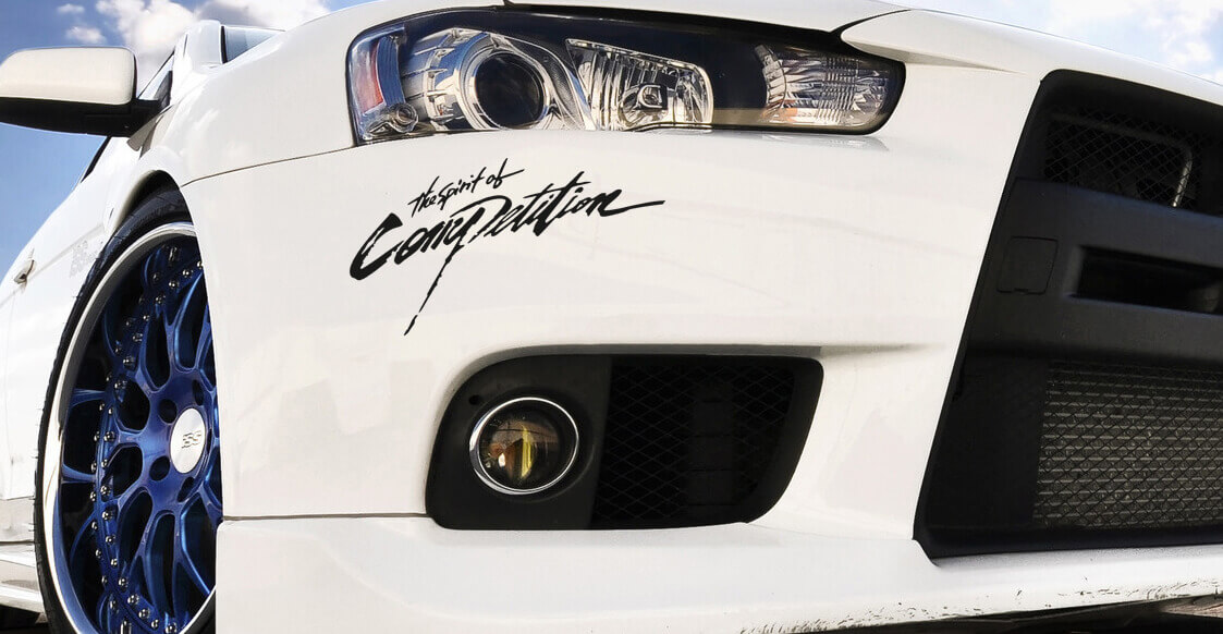 Spirit of Competition voorste spatbord vinylstickers voor Mitsubishi Lancer Evolution Evo V-X