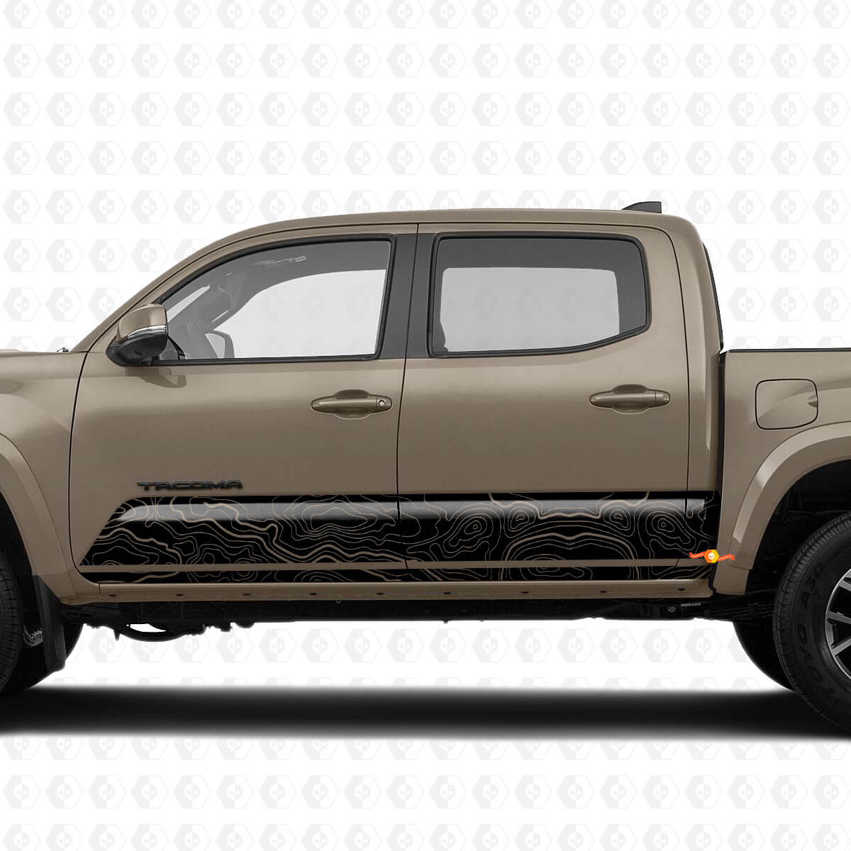 Topografische kaart Topo op Rocker Panel Side Vinyl Sticker Decal passend voor Toyota Tacoma 2016-2020 TRD
