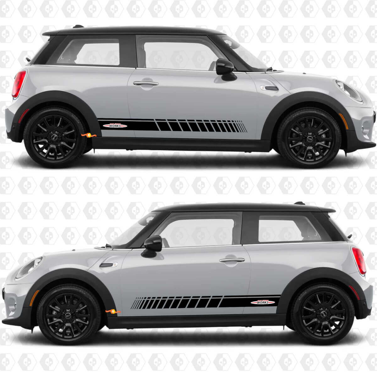 Zijstrepen graphics sticker John Cooper Works voor Mini Cooper S
