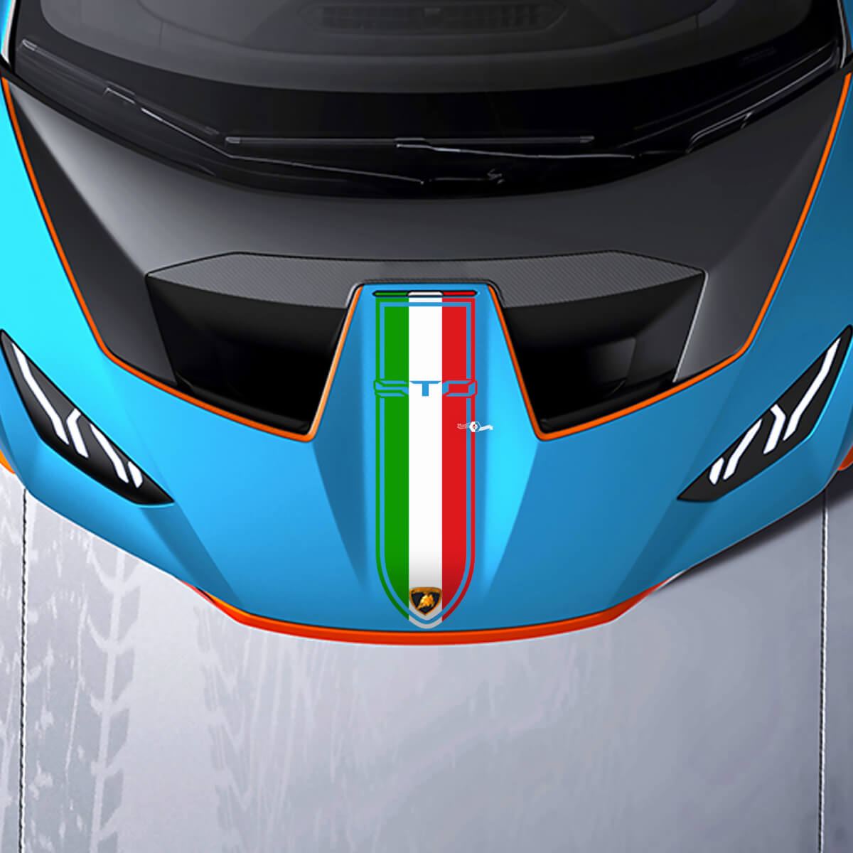 Motorkap Racestrepen Driekleurige Vinyl Decal Sticker Graphics voor Lamborghini STO 2
