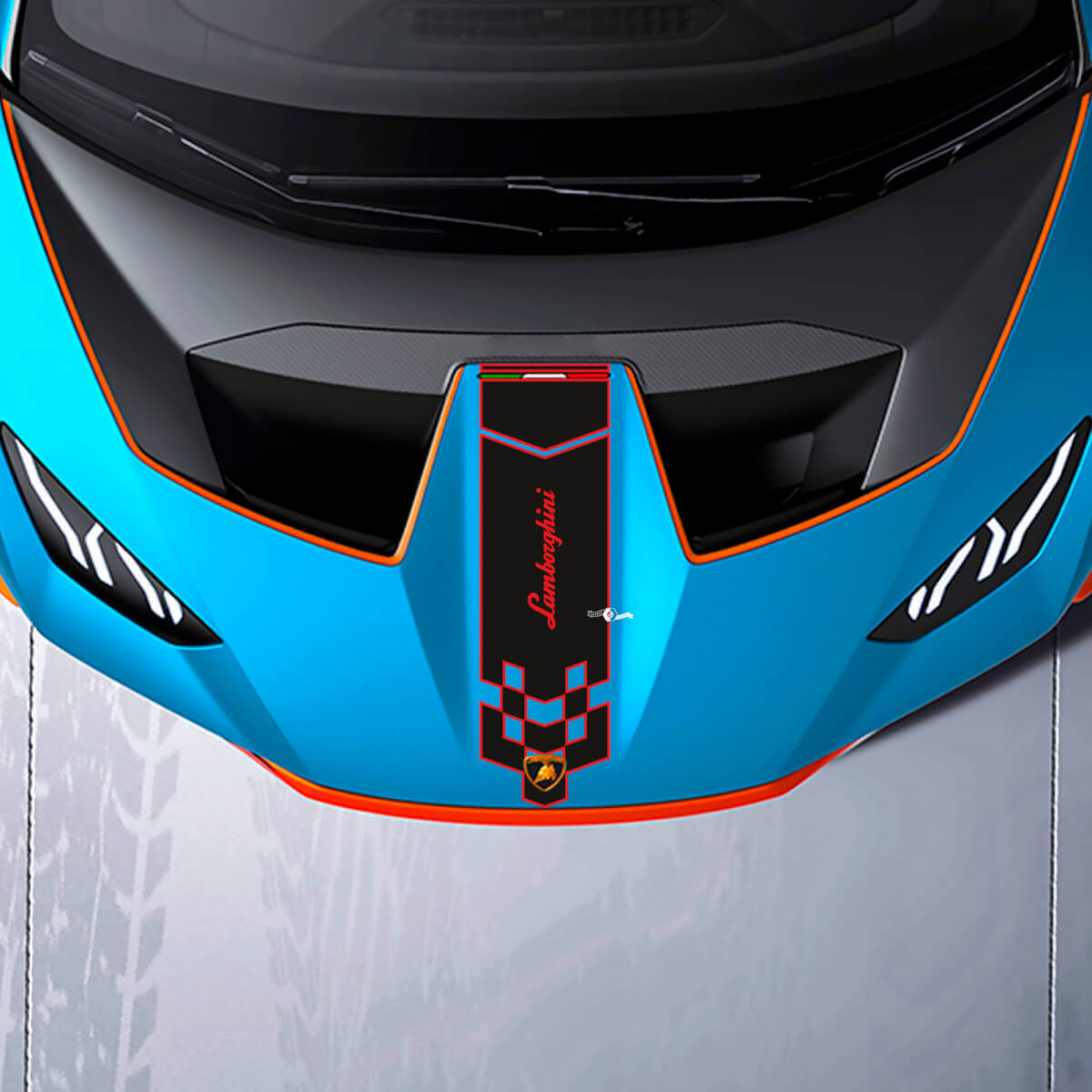 Motorkap Centrale Geruite streep Racing Vinyl Sticker Grafische voor Lamborghini STO
