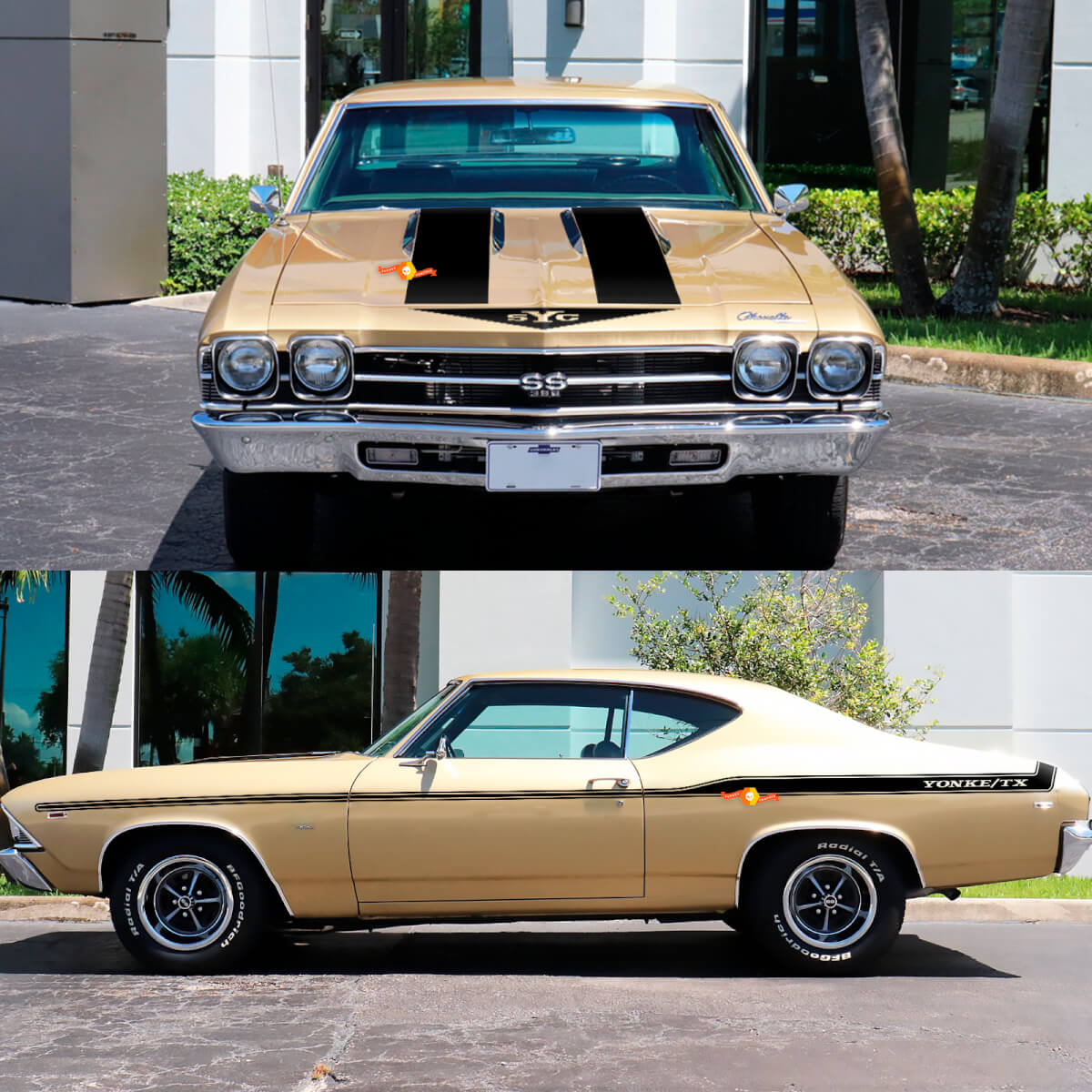 YONKE-TX Zij- & Motorkap Strepen Decal Sticker Set voor 1969 Chevrolet Chevelle
