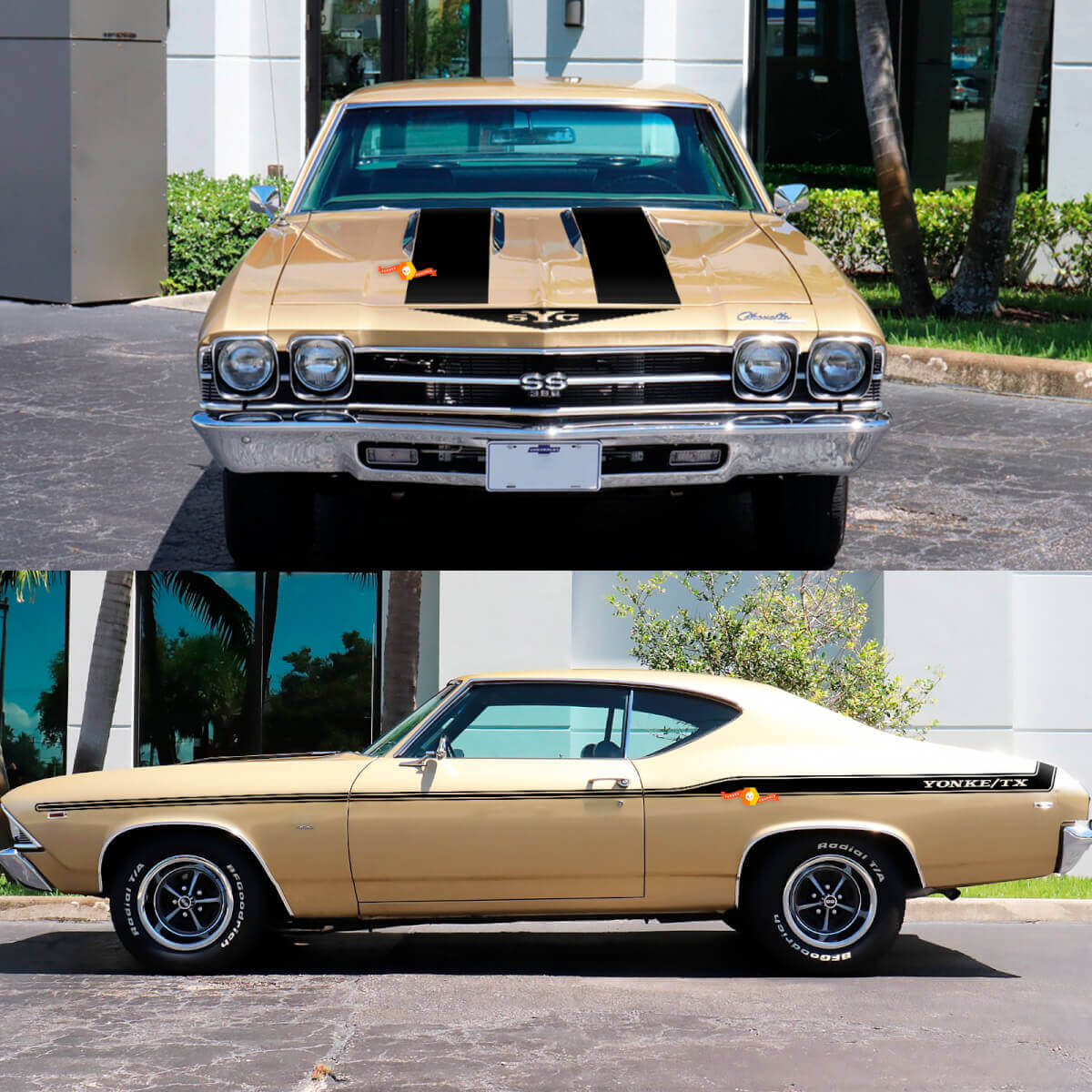YONKE-TX Zij- en Motorkapstrepen Vinyl Decal Kit voor Chevrolet Chevelle 1969