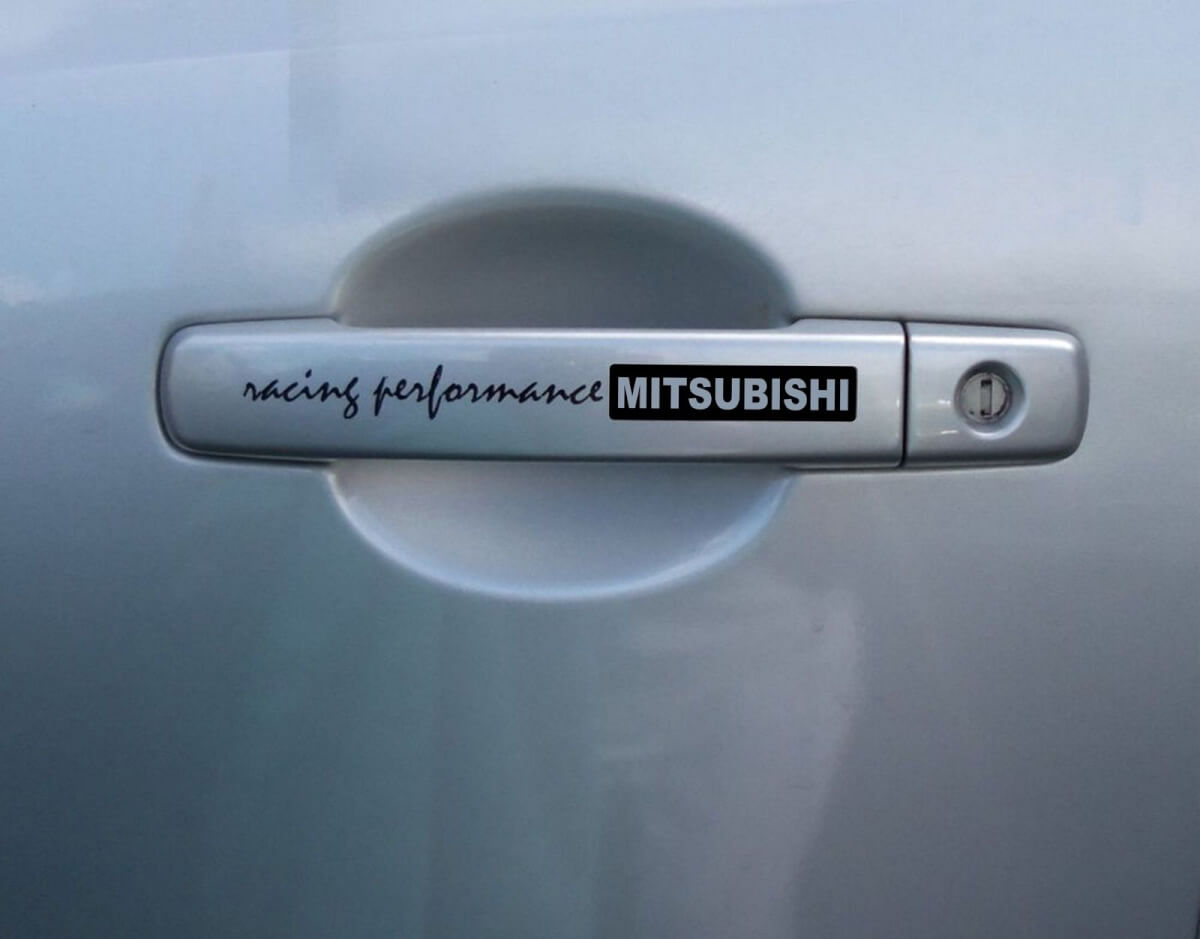 4x Mitsubishi Racing Performance Handvat Motorsports Racing Vinyl Sticker Sticker past op Evo Lancer