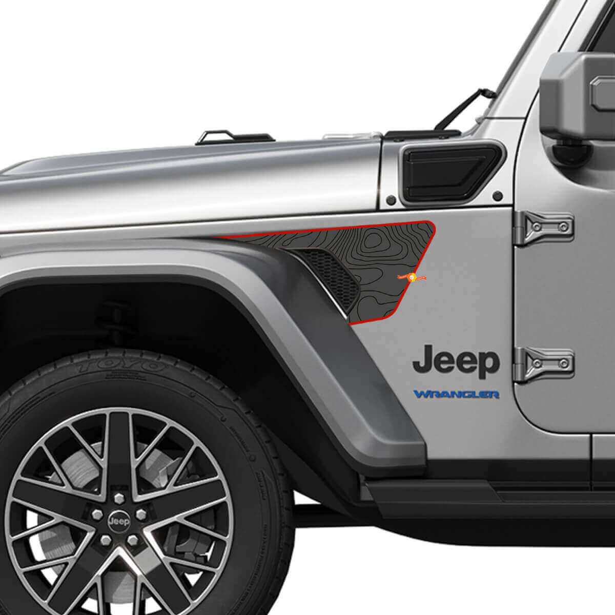 Topografische kaart stijl ventilatie spatbord vinyl sticker voor Jeep Wrangler