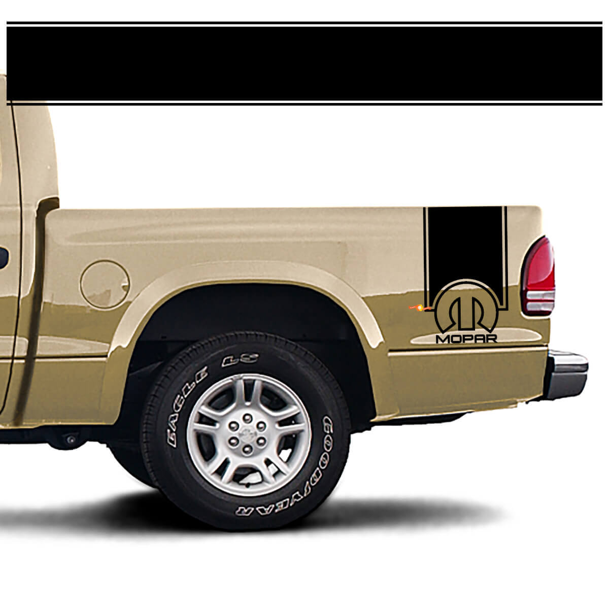 Mopar-stijl vinyl decalset met achterste zijstrepen voor Dodge Dakota