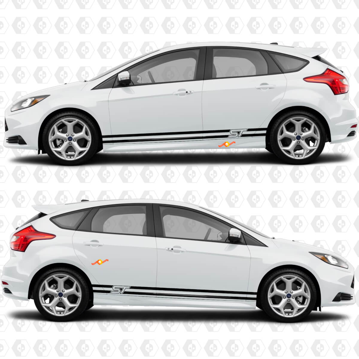 Zijdeuren 2 kleuren Streep Rocker panel Vinyl Sticker Grafisch voor Ford Focus ST

