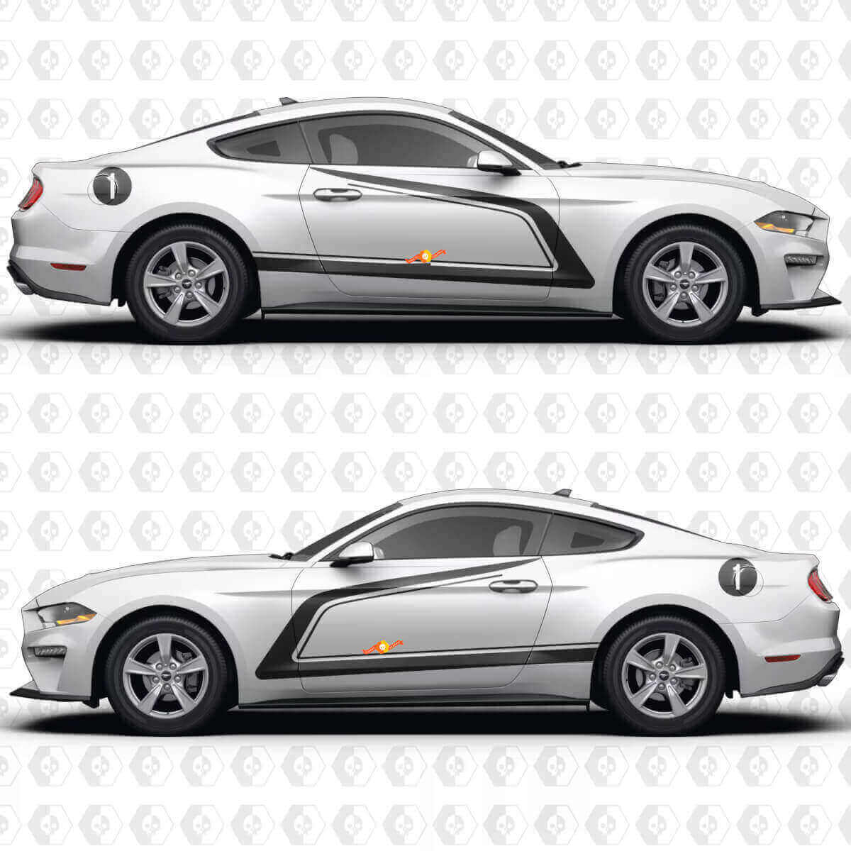Nummer en zijdelingse racestrepen vinyl decal set voor Musclecar Musclecarmodel